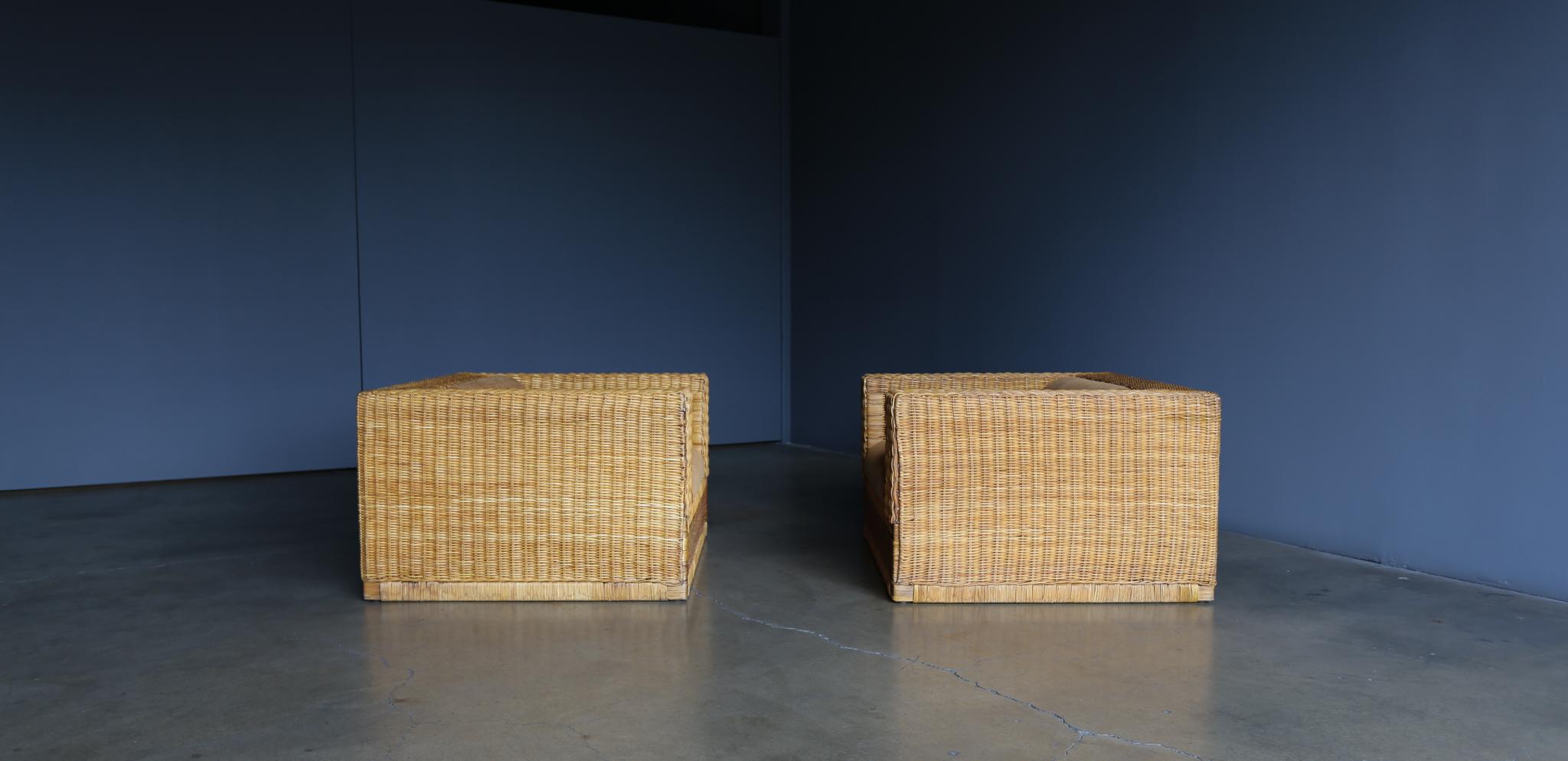 Large Scale Modernist Wicker & Mohair Lounge Chairs, circa 1965 10