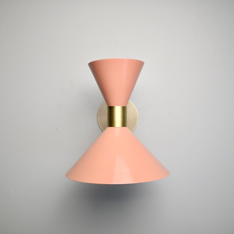 Mid-Century Modern Large Scale Monarch Wall Sconce in Brass & Blush Enamel by Blueprint Lighting For Sale