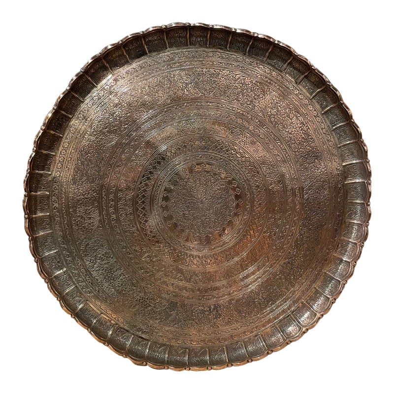 Large Scale Moroccan Etched Copper Tray