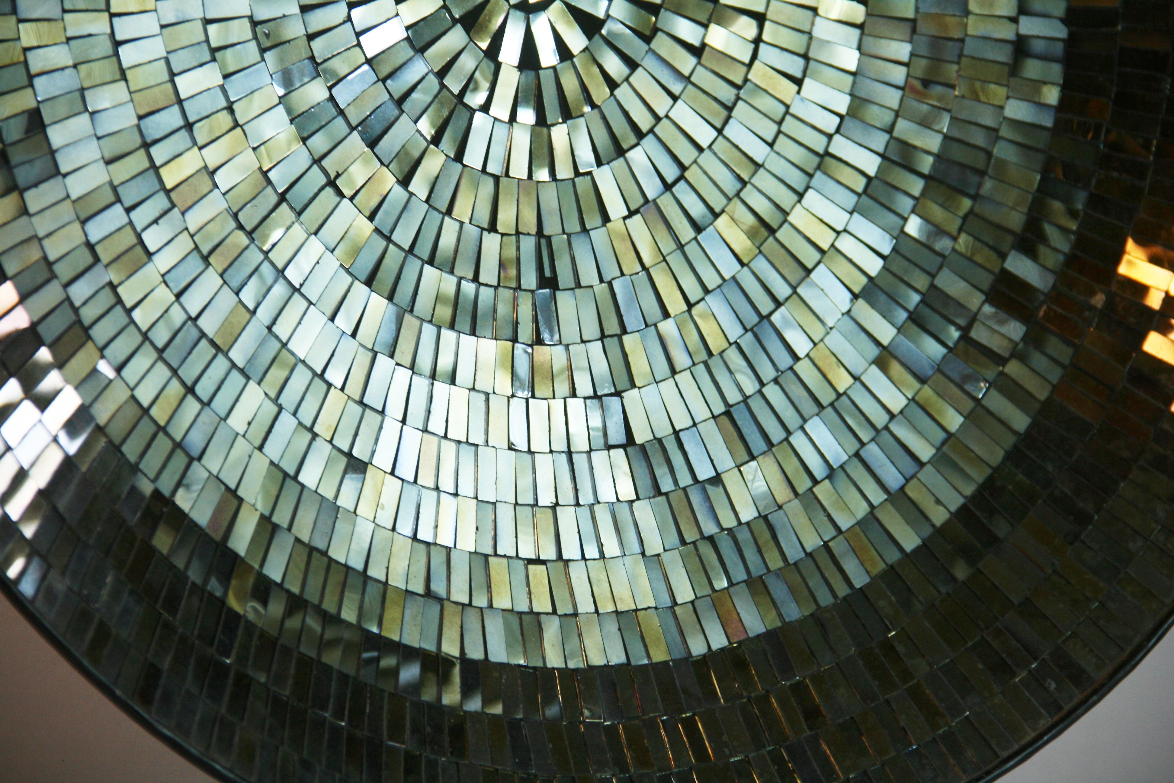 Large Scale Mounted Concave Micro Mosaic Mirror Sculpture In Good Condition In Douglas Manor, NY
