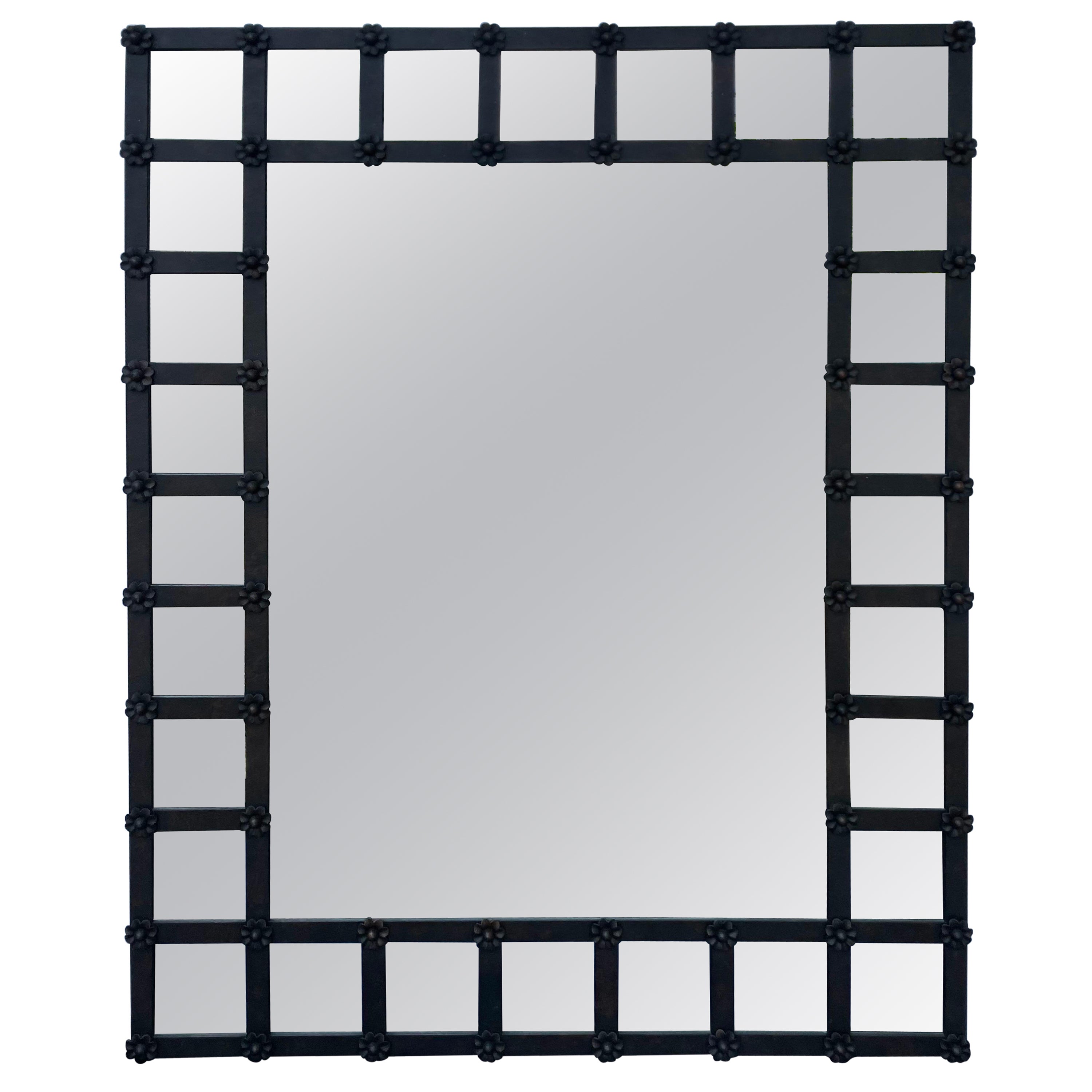 Large Scale Multi Panel Iron Mirror with Rosettes
