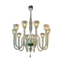 Large Scale Murano 10-Arm Fontana Green Chandelier