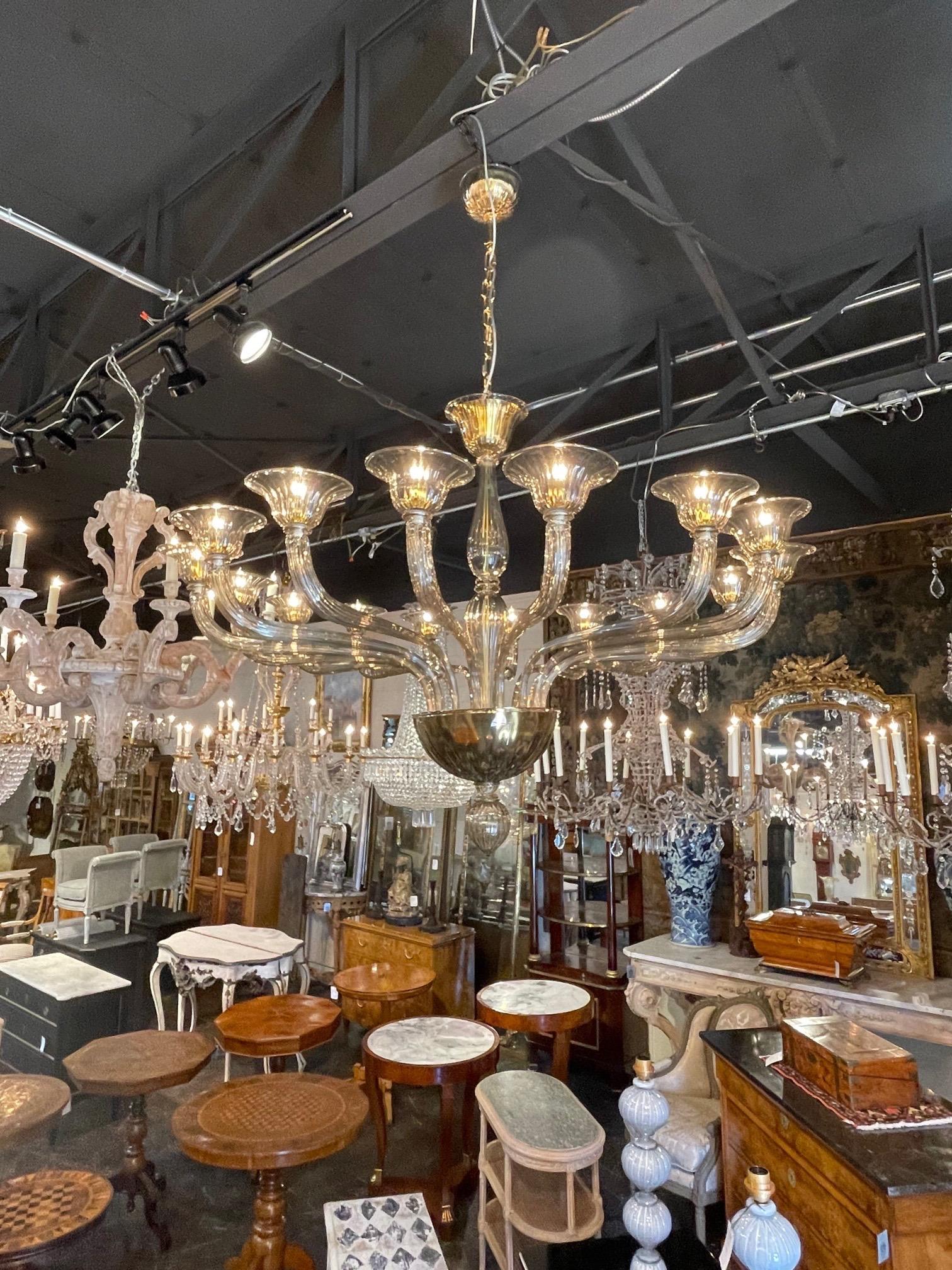 Italian Large Scale Murano Glass 16 Light Modern Chandelier For Sale
