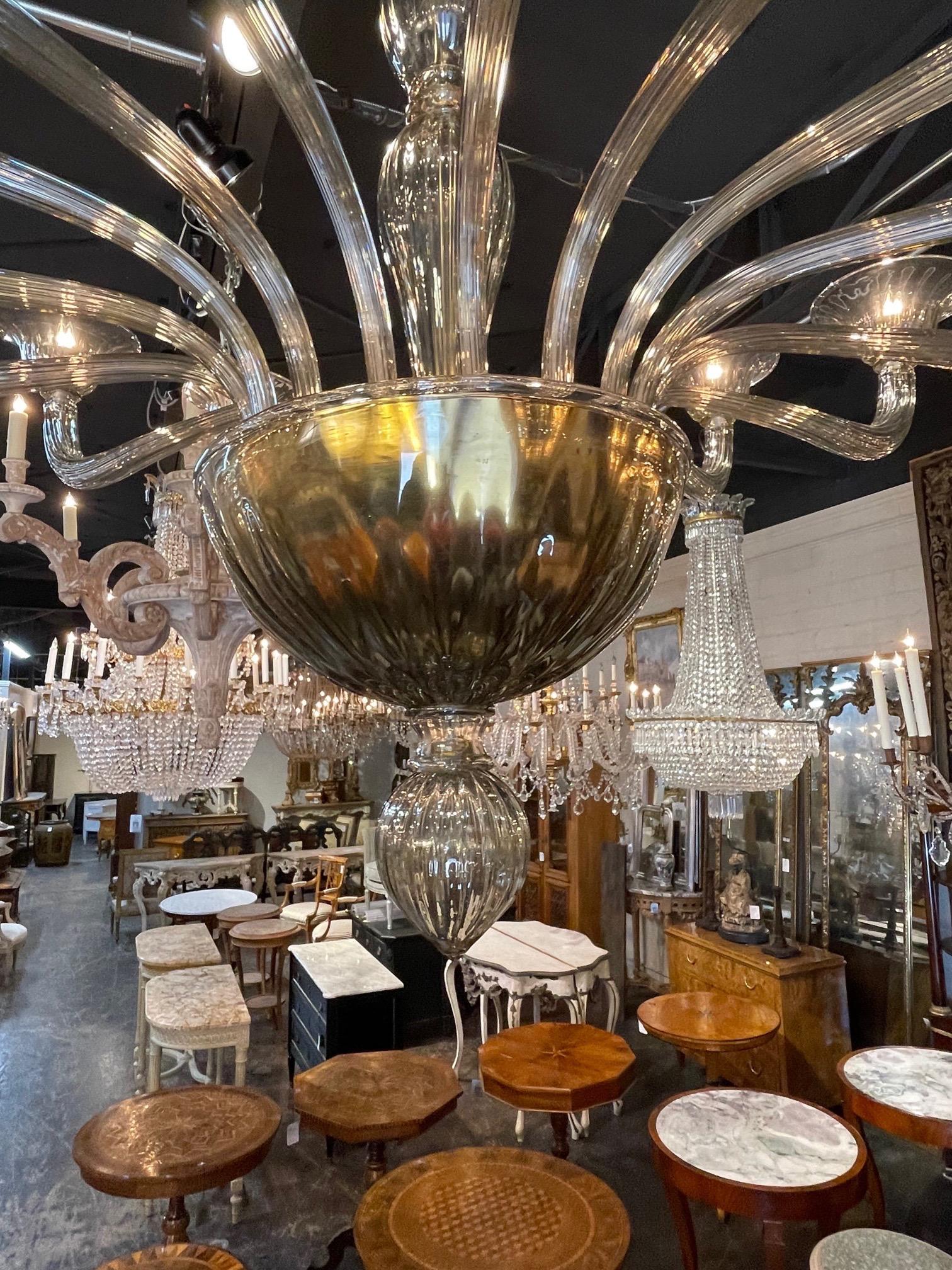 Large Scale Murano Glass 16 Light Modern Chandelier In Good Condition For Sale In Dallas, TX