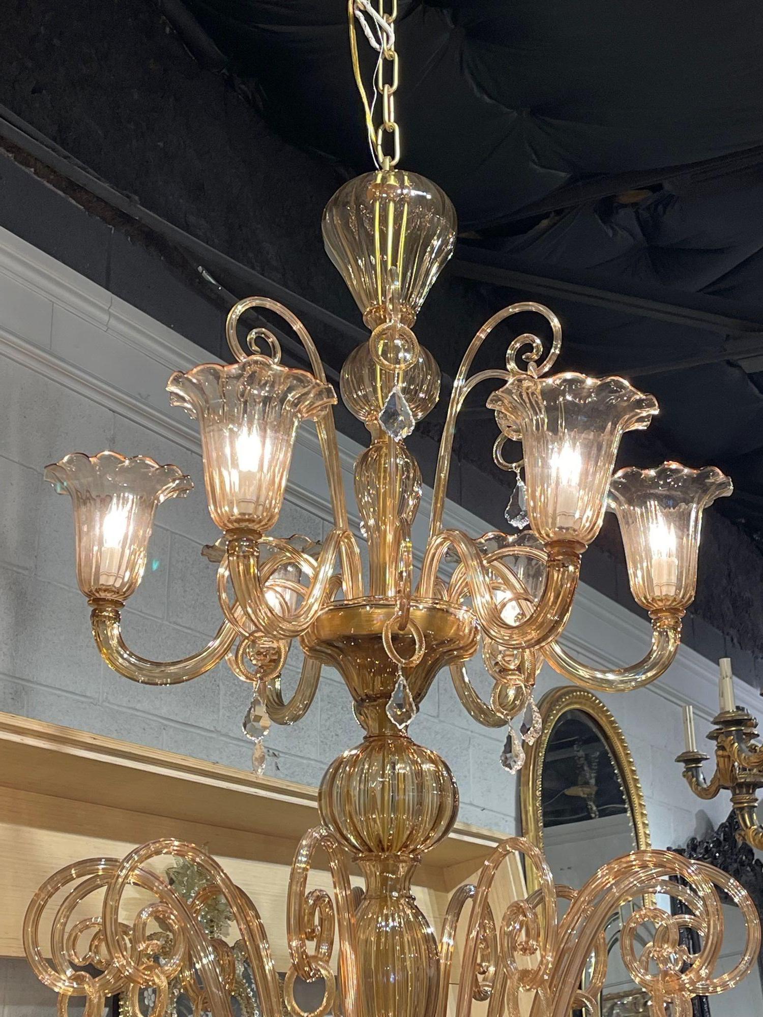 Large Scale Murano Glass 2 Tier 18 Light Chandelier In Good Condition In Dallas, TX