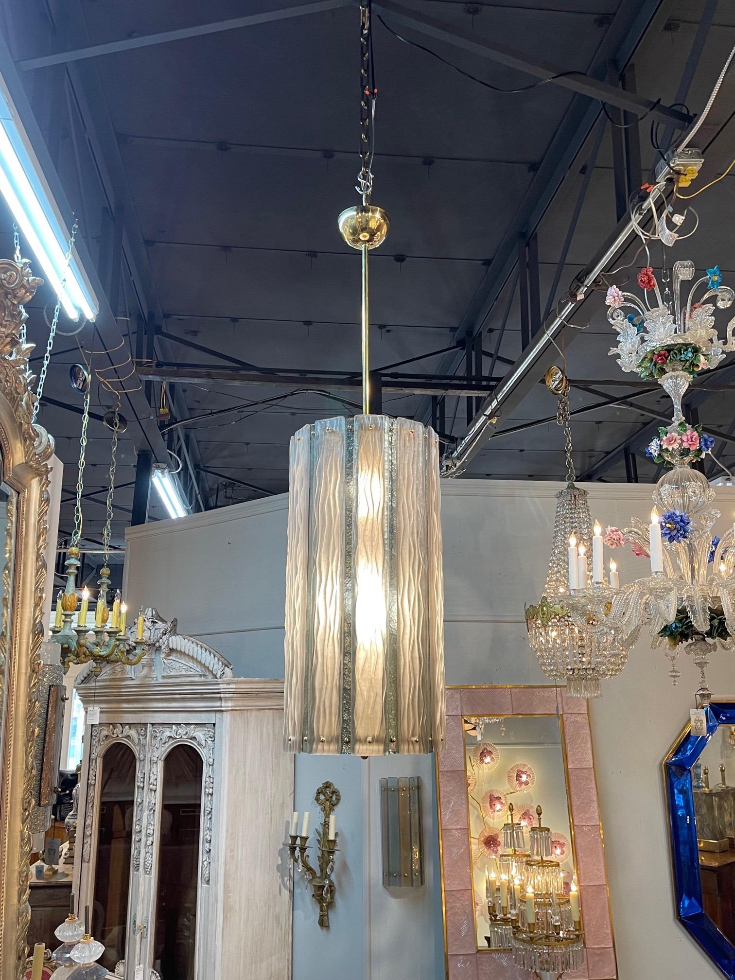 Large Scale Murano Glass and Brass 2 Tone Lantern In Good Condition In Dallas, TX