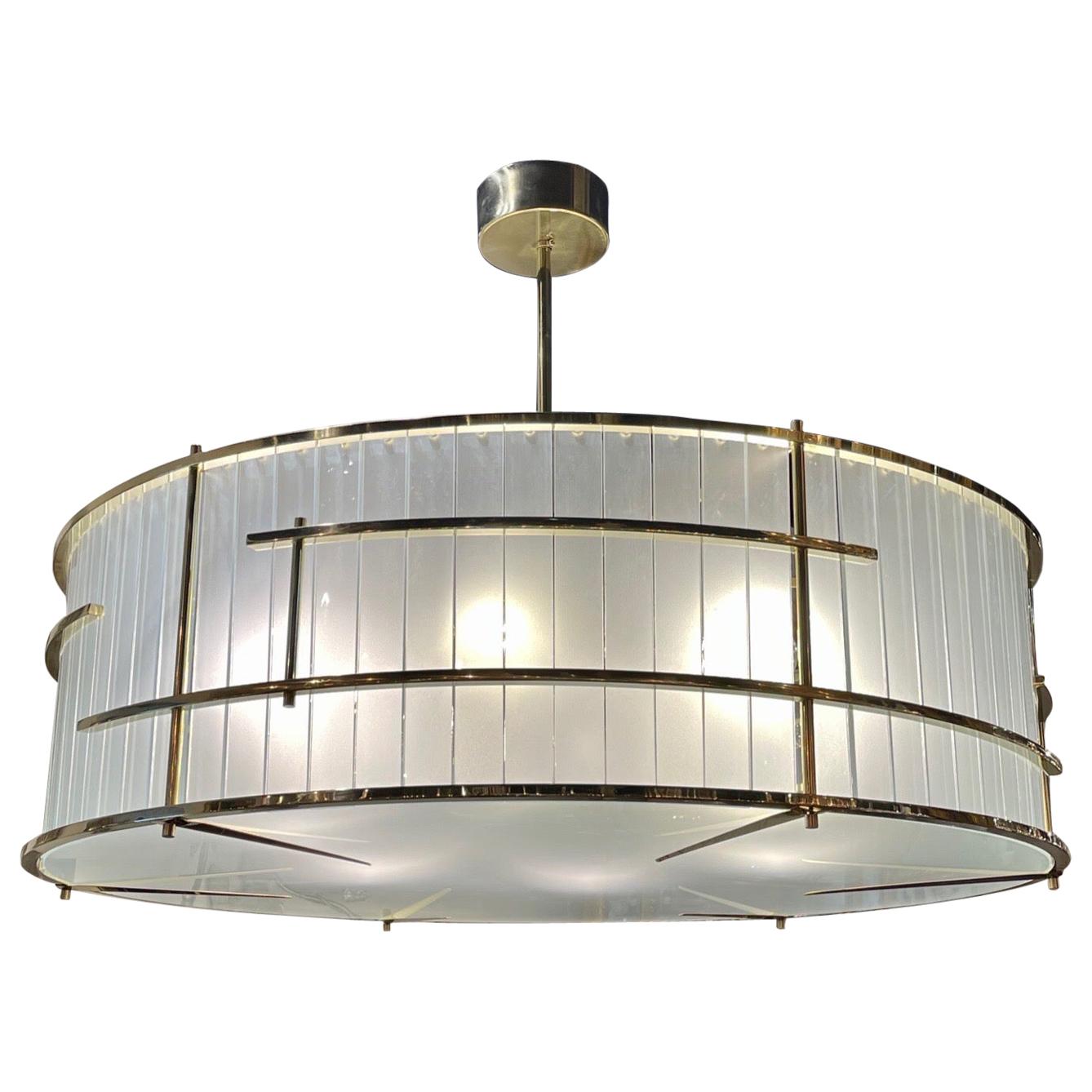 Large Scale Murano Glass and Brass Round Chandelier For Sale