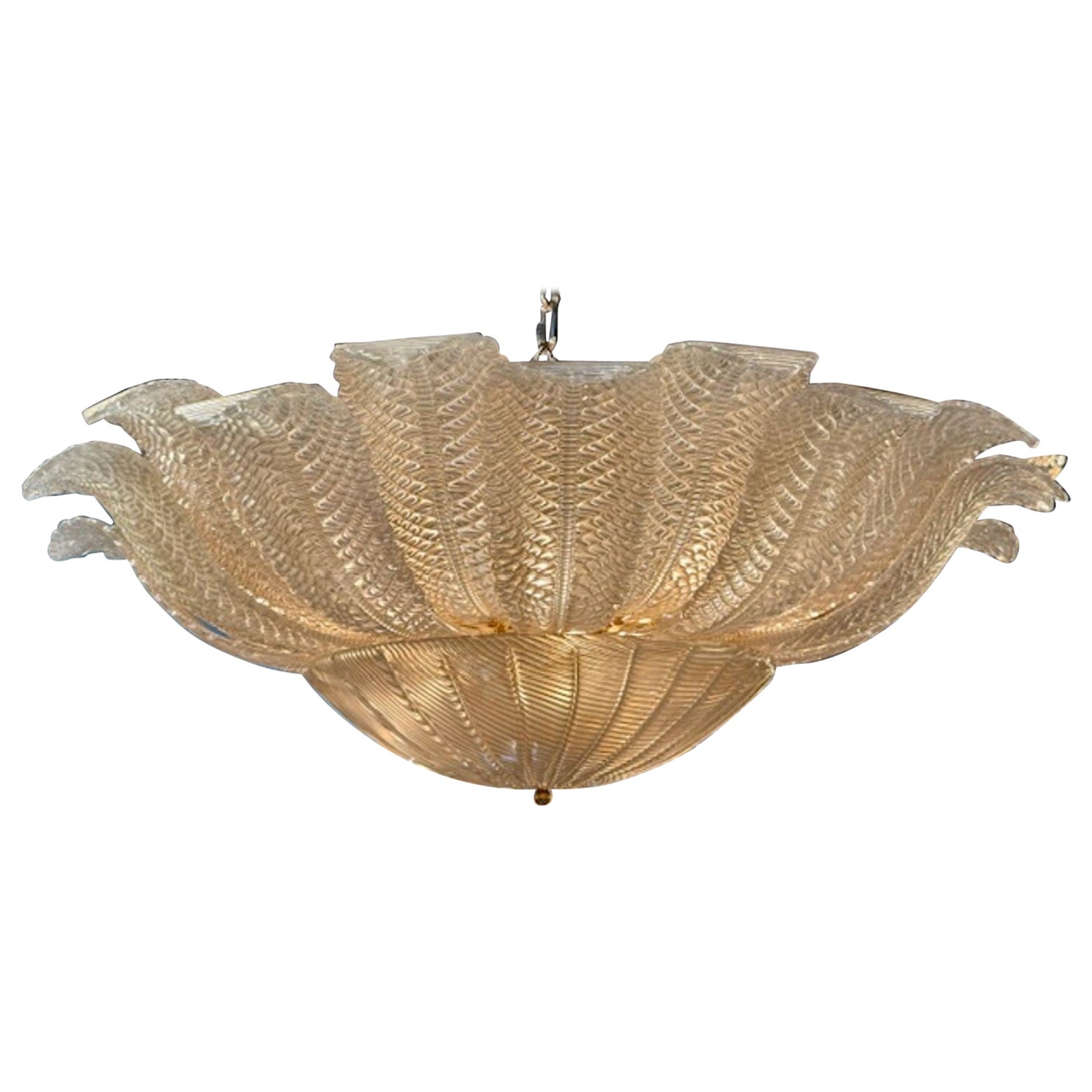 Large Scale Murano Glass Flush Mount Chandelier in "Fume" Color