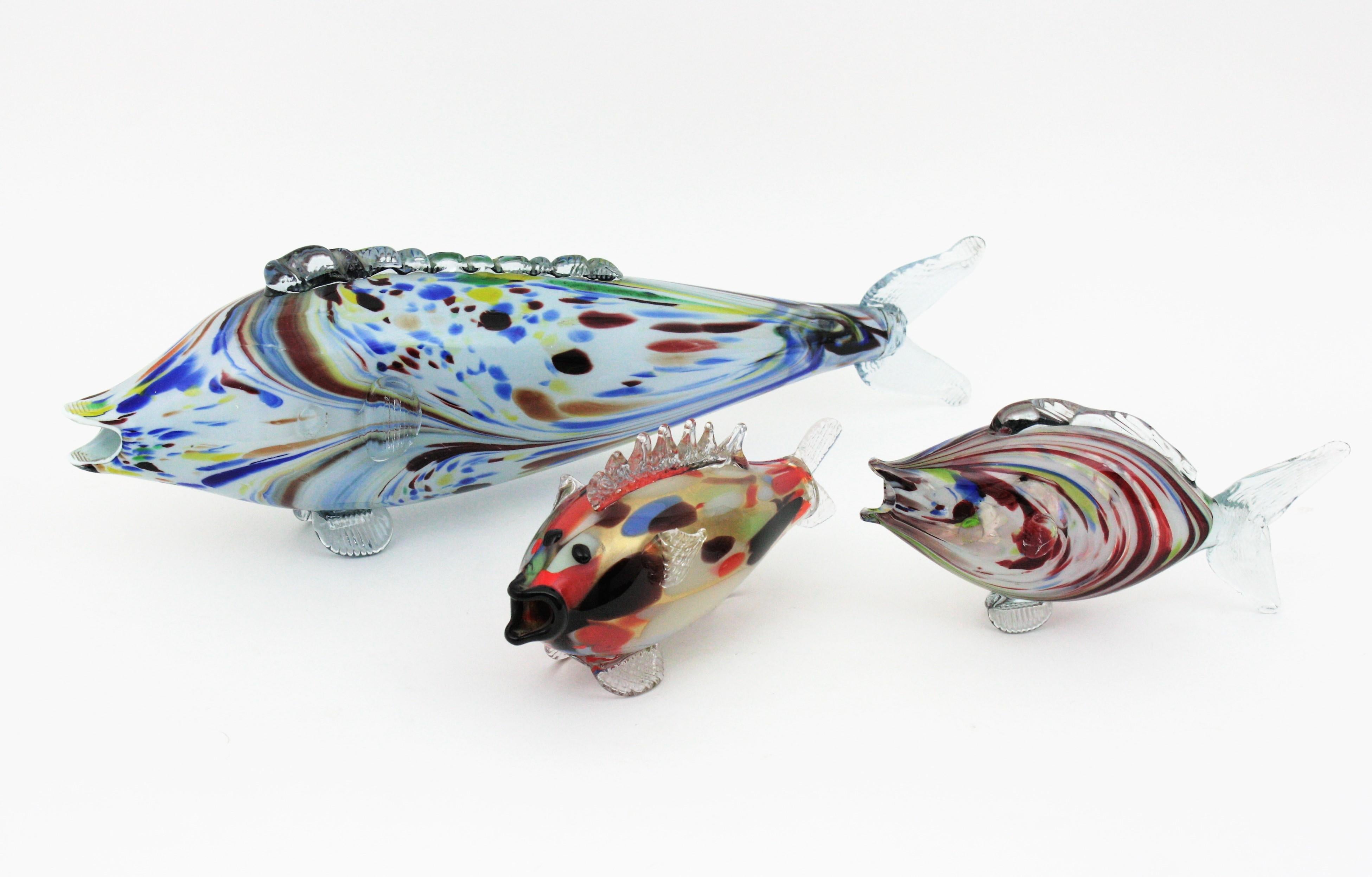 Art Glass Large Scale Murano Glass Multicolor Fish Sculpture For Sale