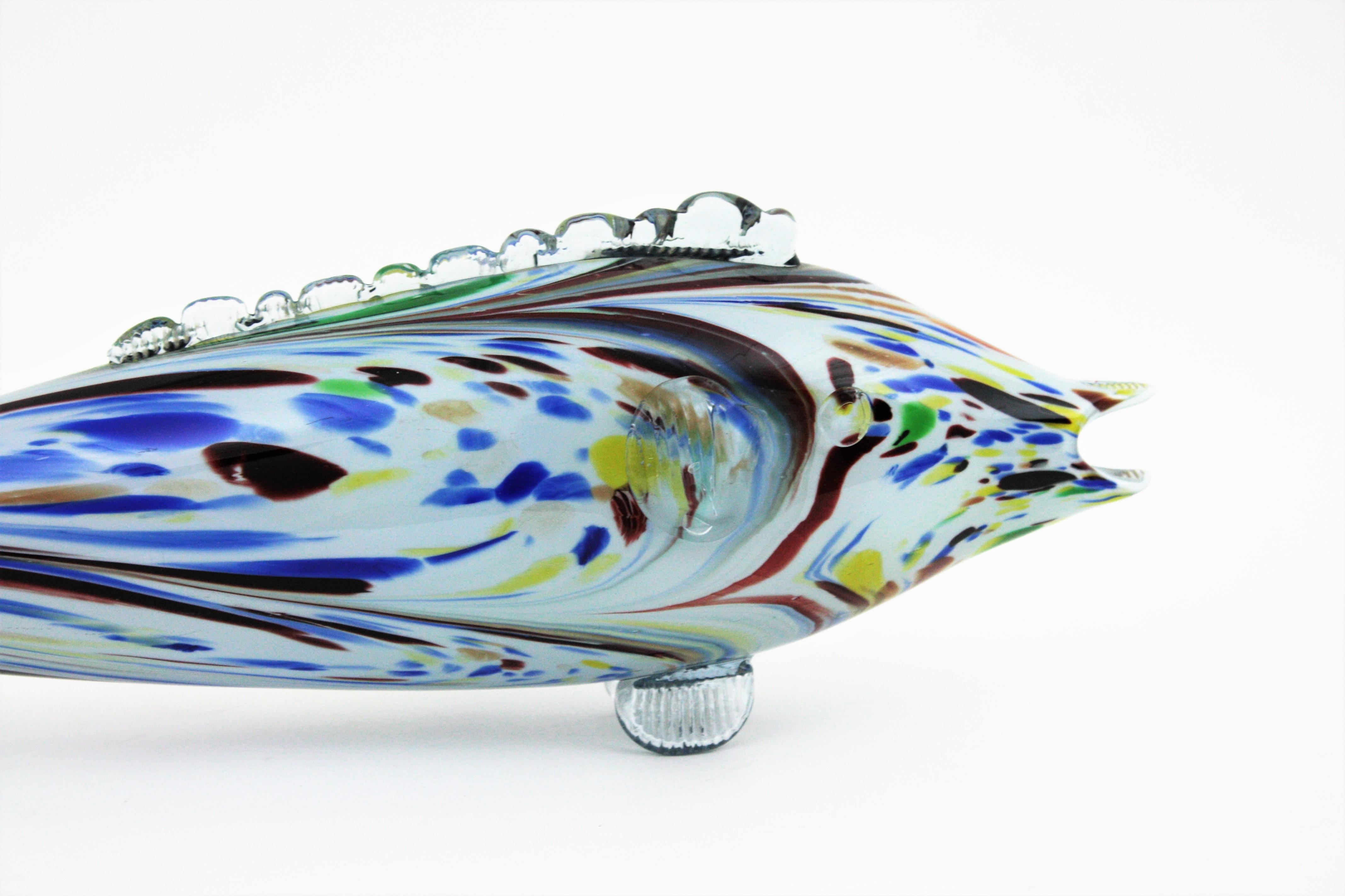 Mid-Century Modern Large Scale Murano Glass Multicolor Fish Sculpture For Sale