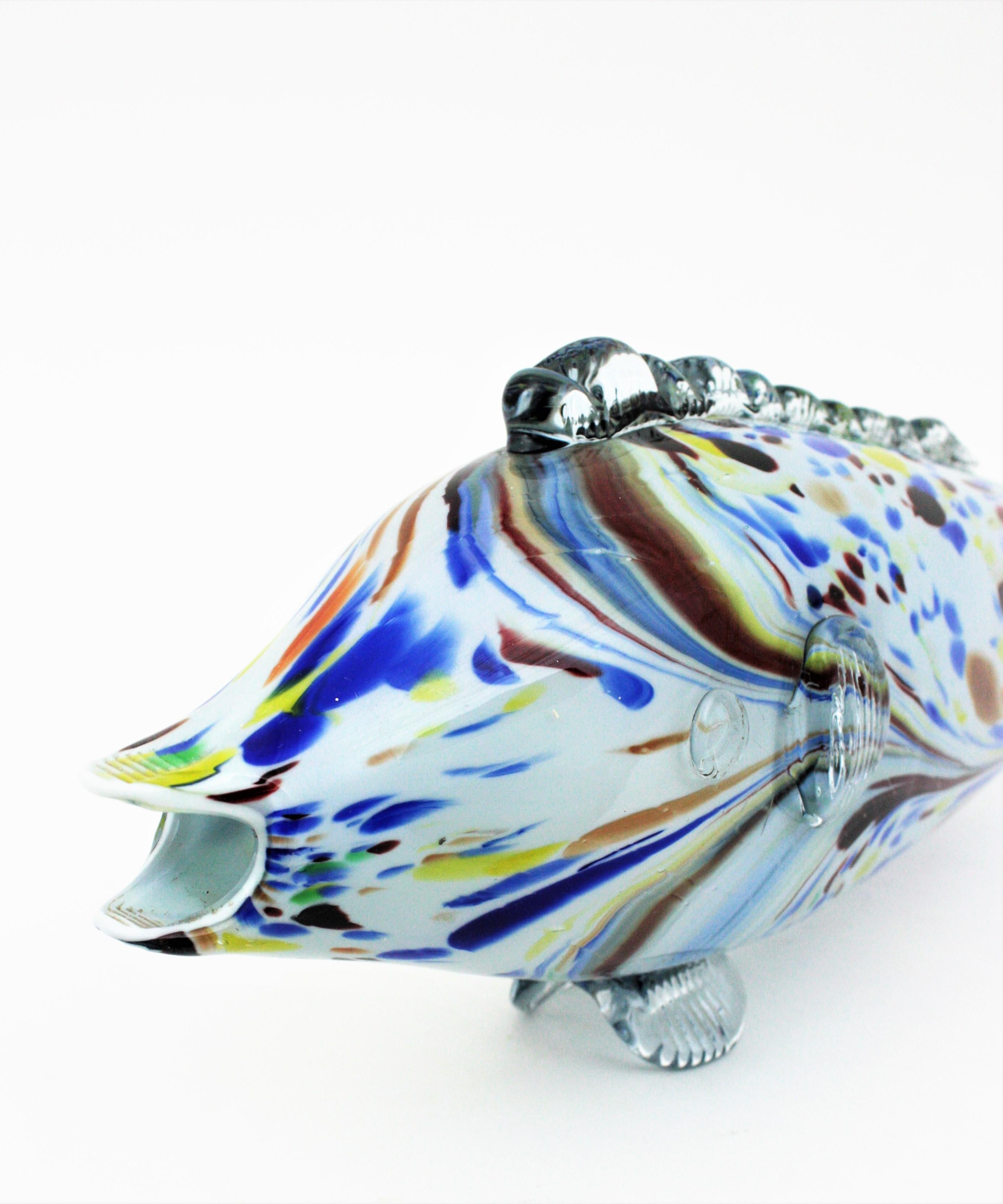 Hand-Crafted Large Scale Murano Glass Multicolor Fish Sculpture For Sale