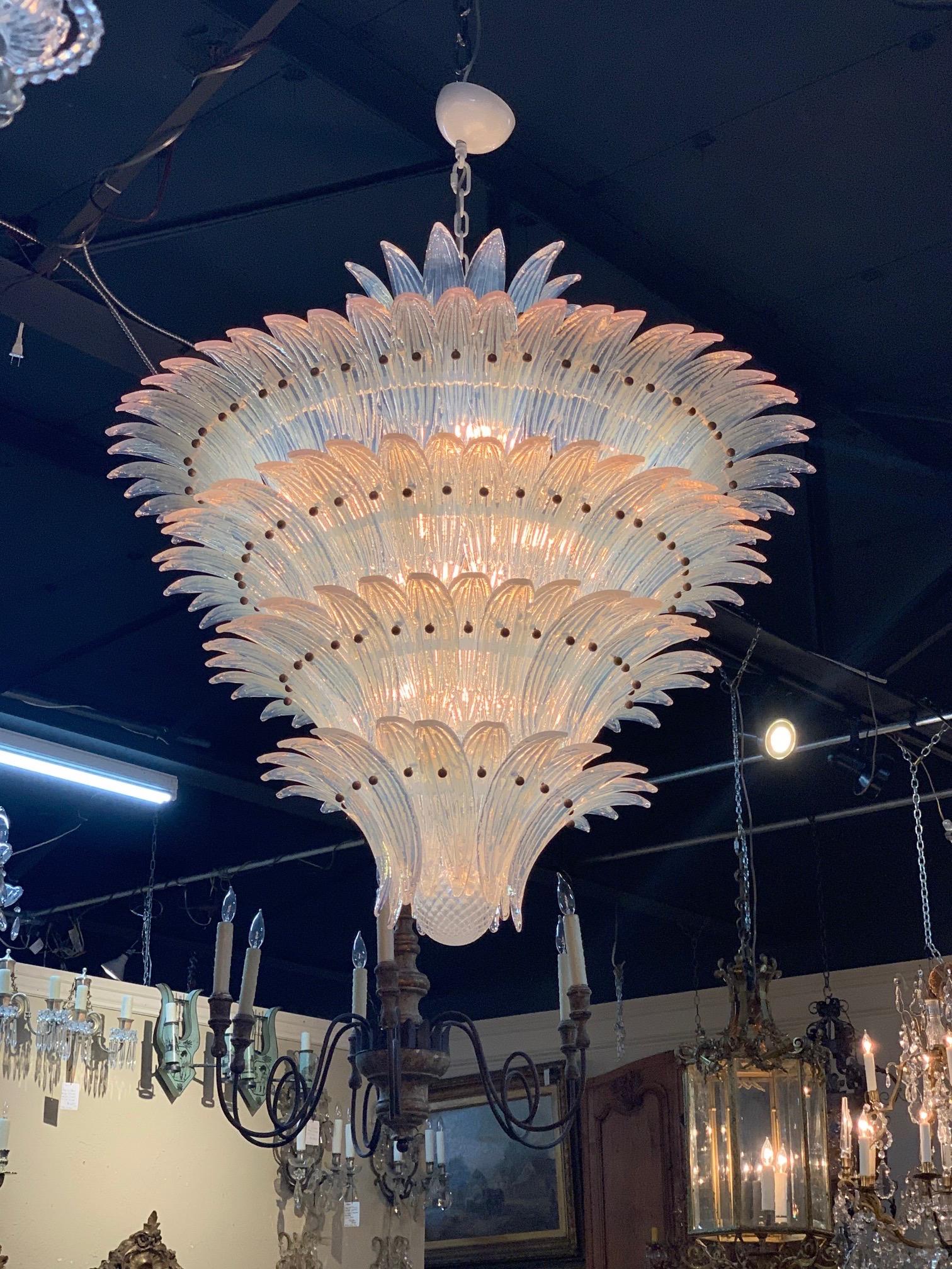 Large Scale Murano Glass Waterfall Chandelier In Excellent Condition In Dallas, TX
