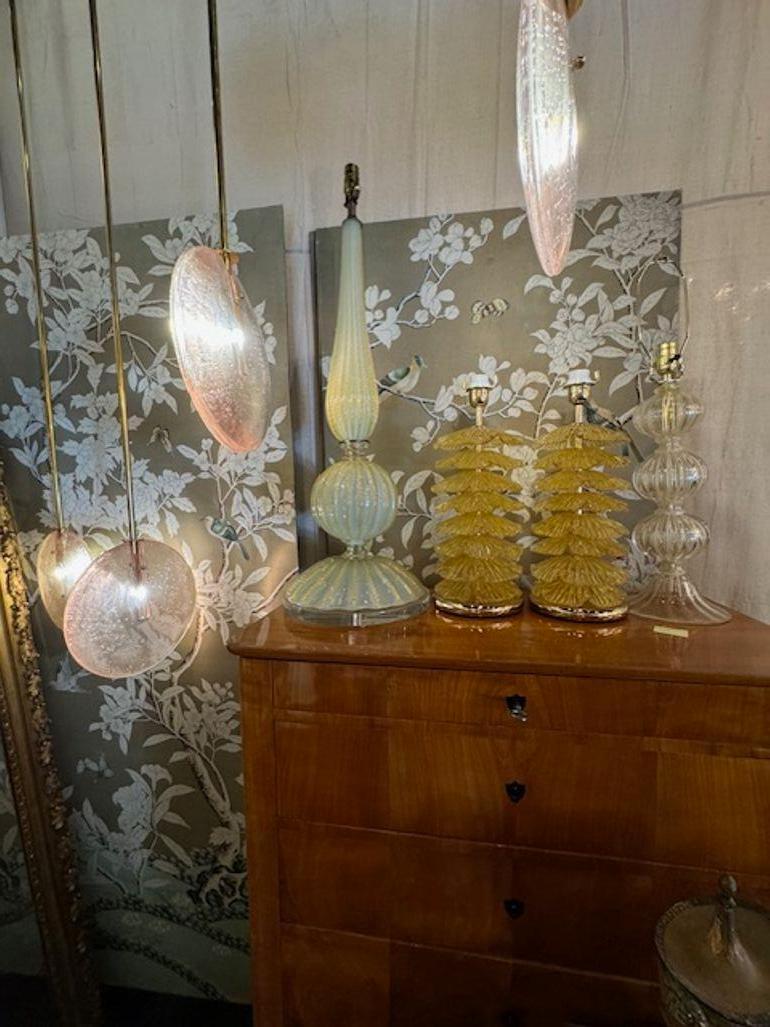 Italian Large Scale Murano Opalescent and Gold Lamp For Sale