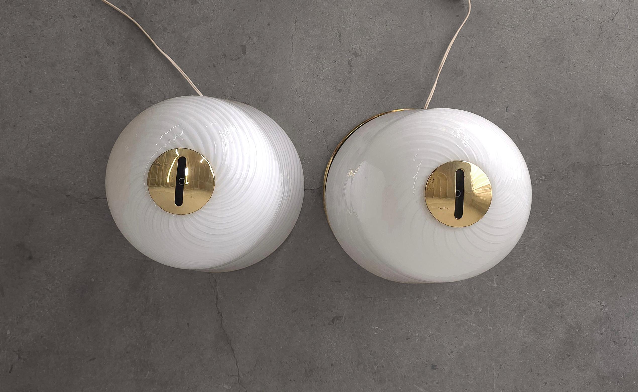 20th Century Large Scale Pair of Murano Opaline Glass Table Lamps by Vetri For Sale