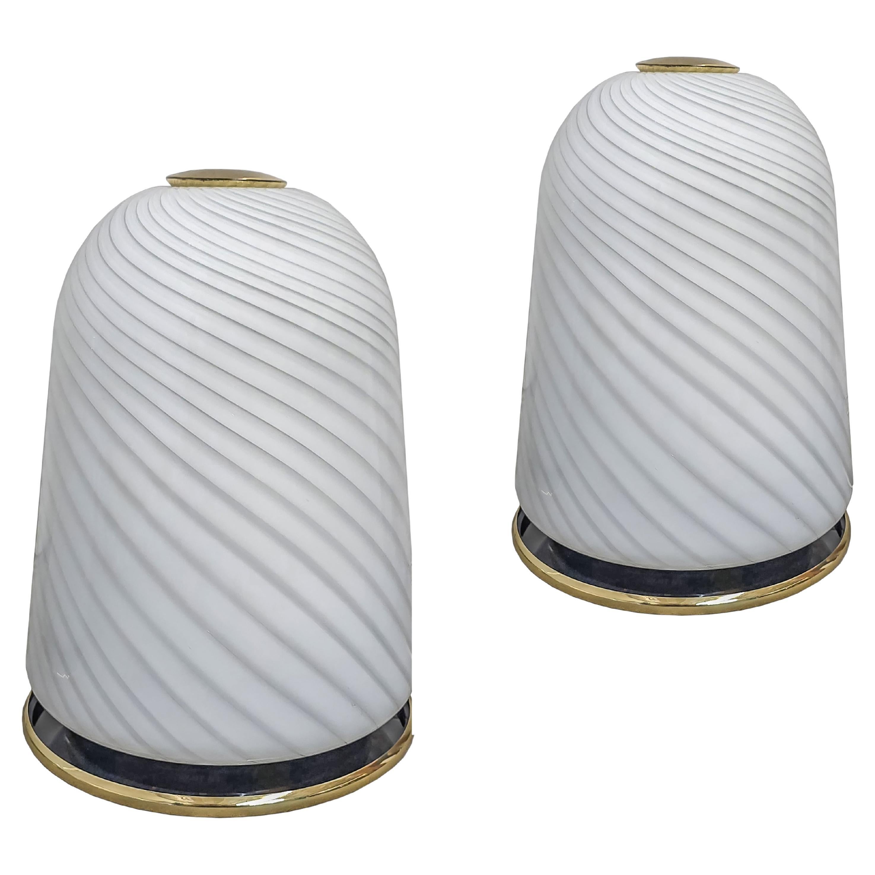 Large Scale Pair of Murano Opaline Glass Table Lamps by Vetri For Sale