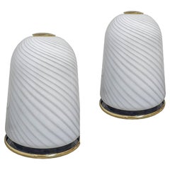 Large Scale Pair of Murano Opaline Glass Table Lamps by Vetri