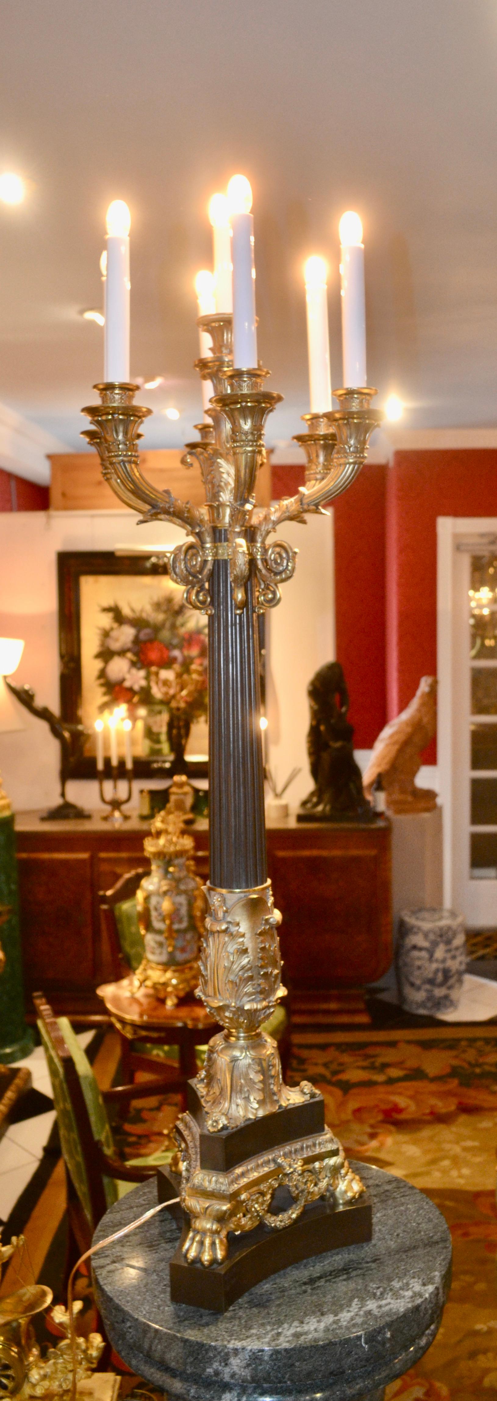 Bronze Large Scale Napoleon III Electrified Candelabra For Sale