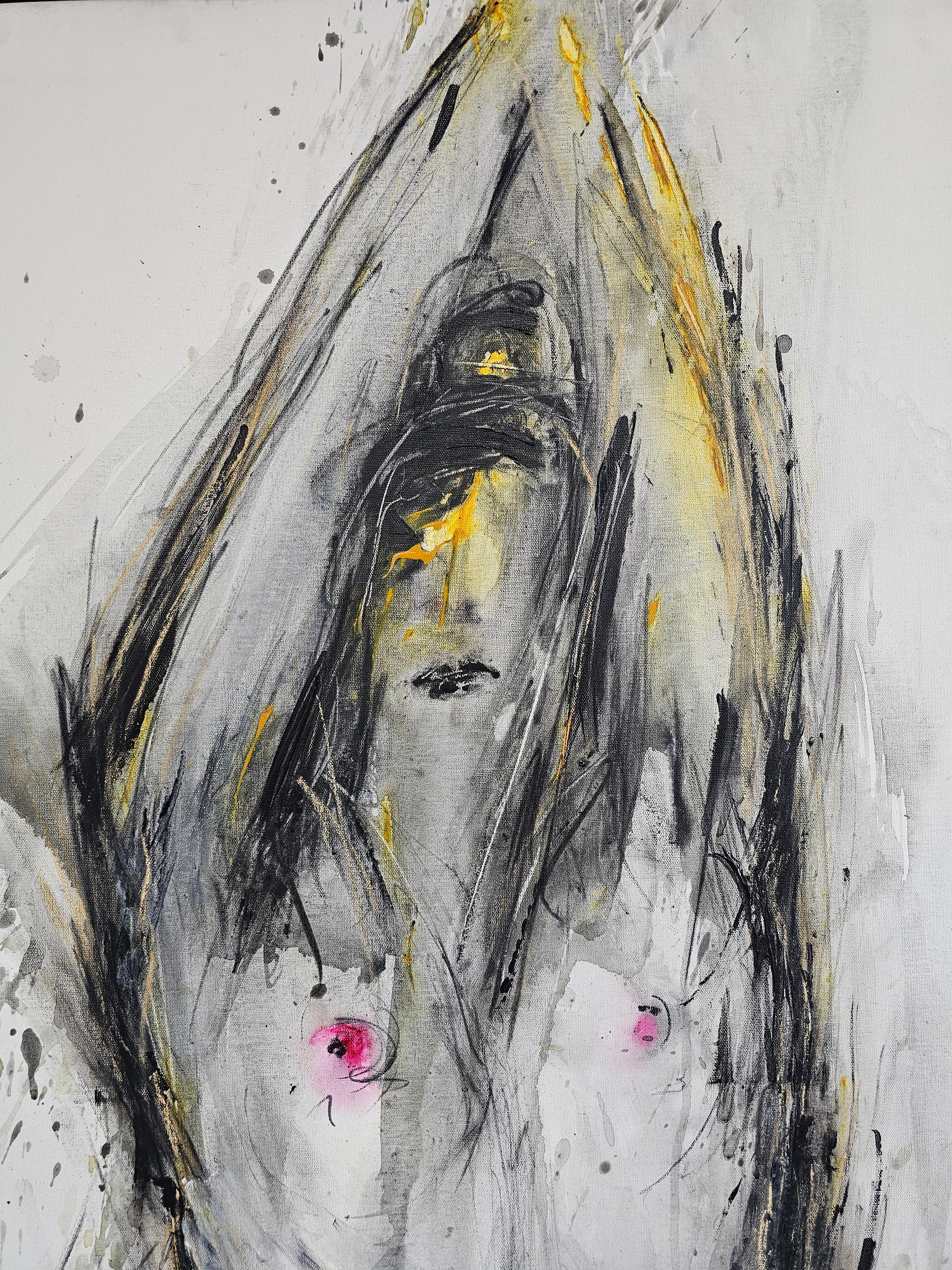 Post-Modern Large Scale Oil on Canvas of a female nude by a Serbian painter Stojan Djuric For Sale