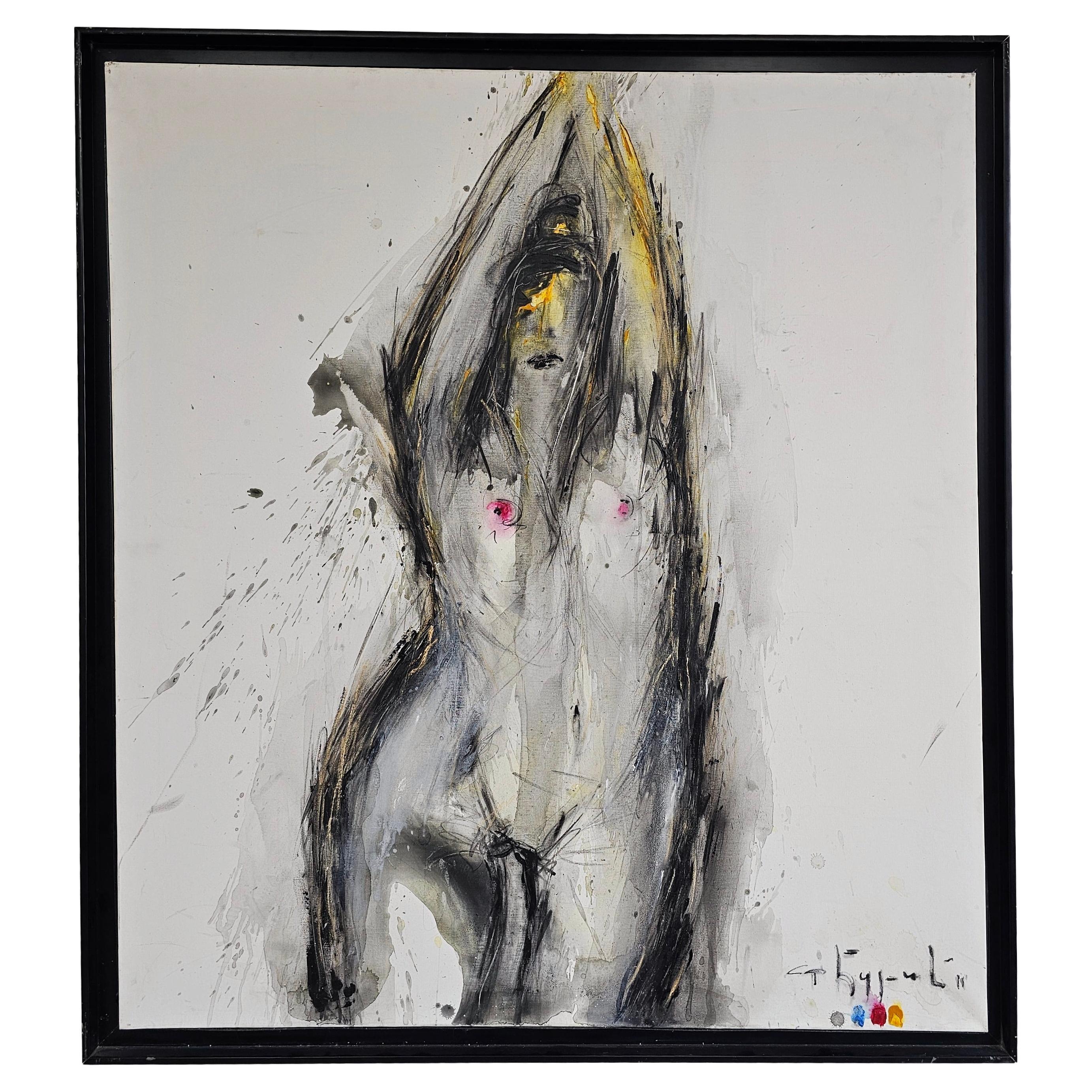 Large Scale Oil on Canvas of a female nude by a Serbian painter Stojan Djuric