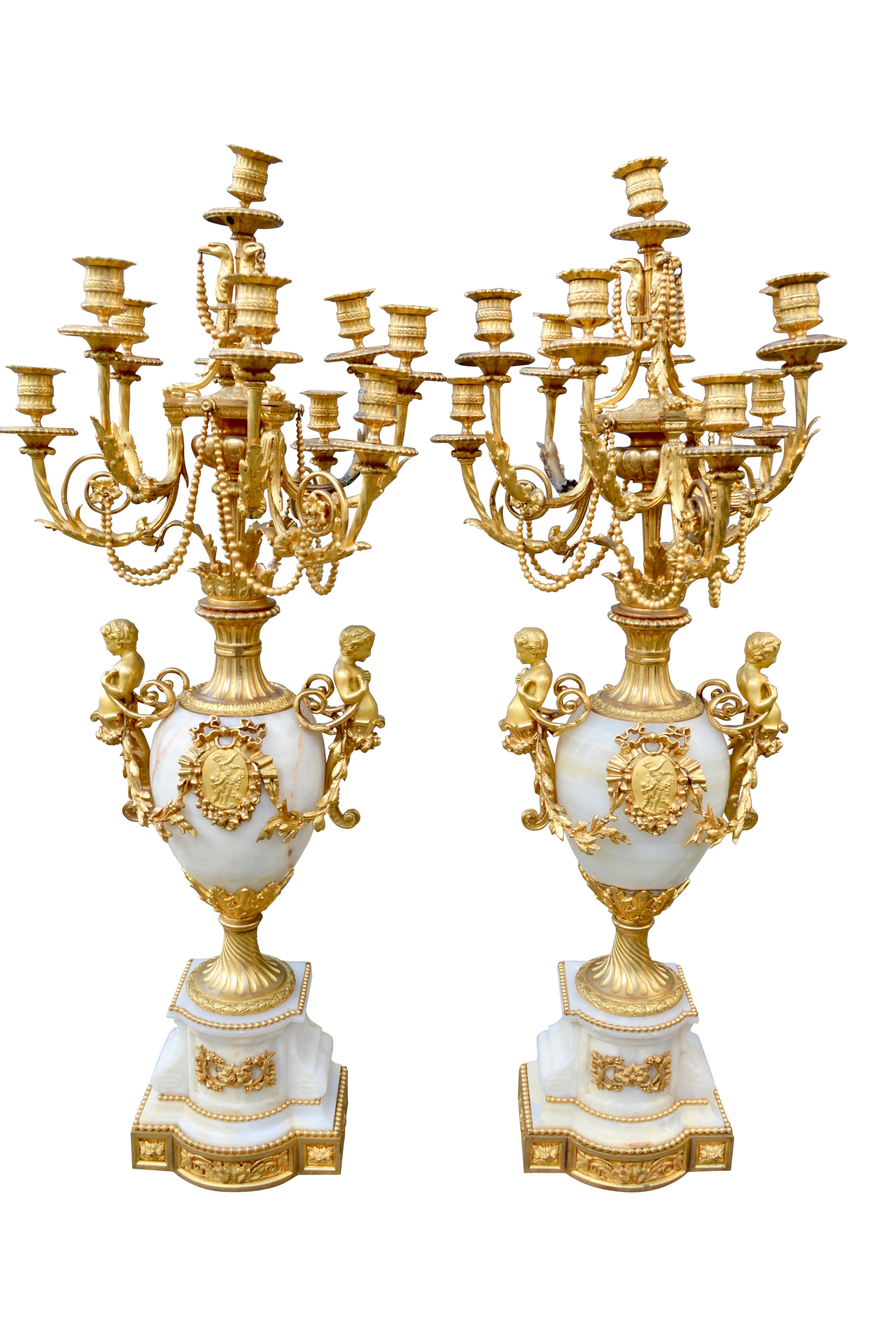 French Palatial Scale Onyx and Gilt Bronze Napoleon III Candelabra For Sale