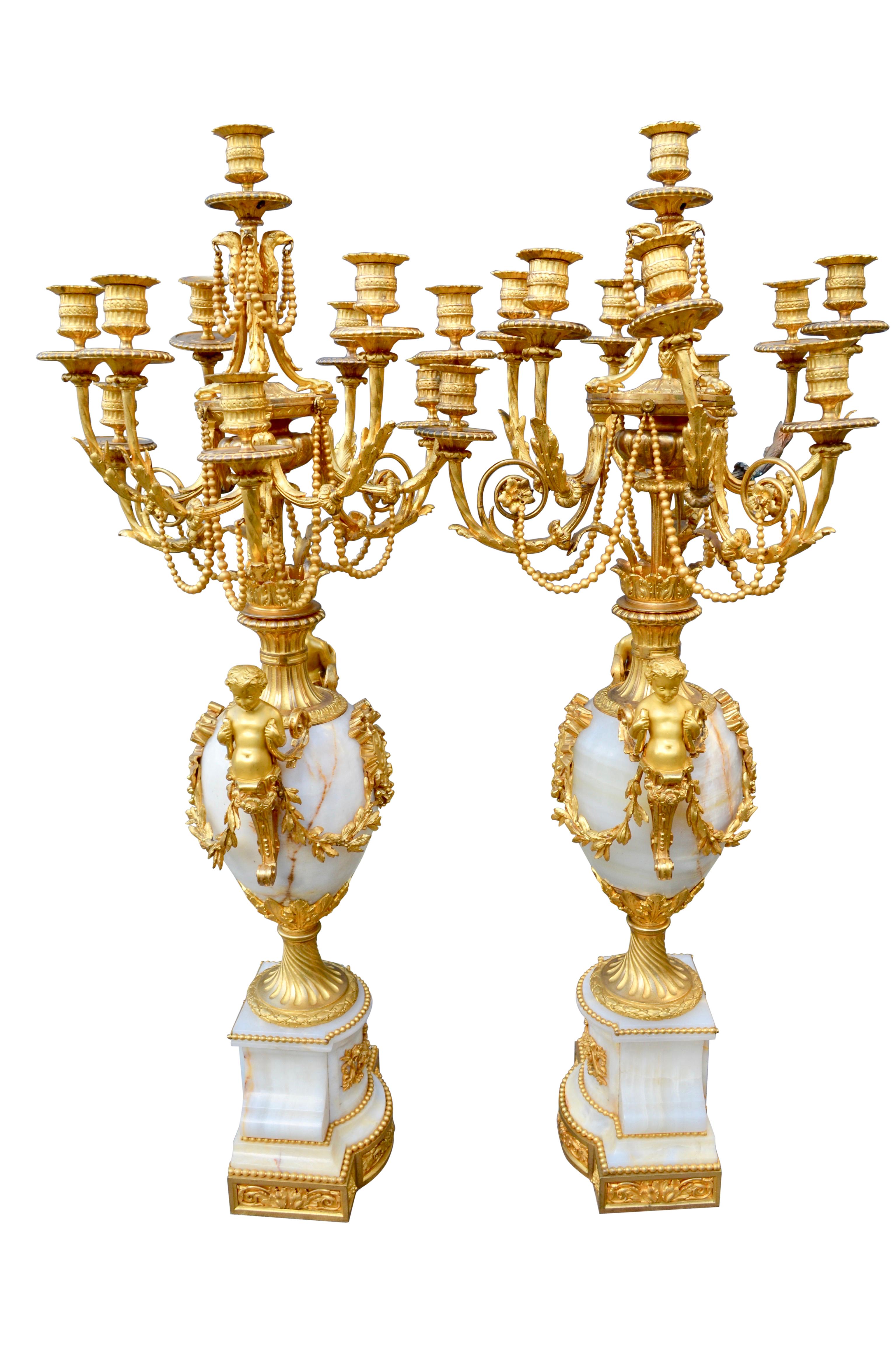 19th Century Palatial Scale Onyx and Gilt Bronze Napoleon III Candelabra For Sale