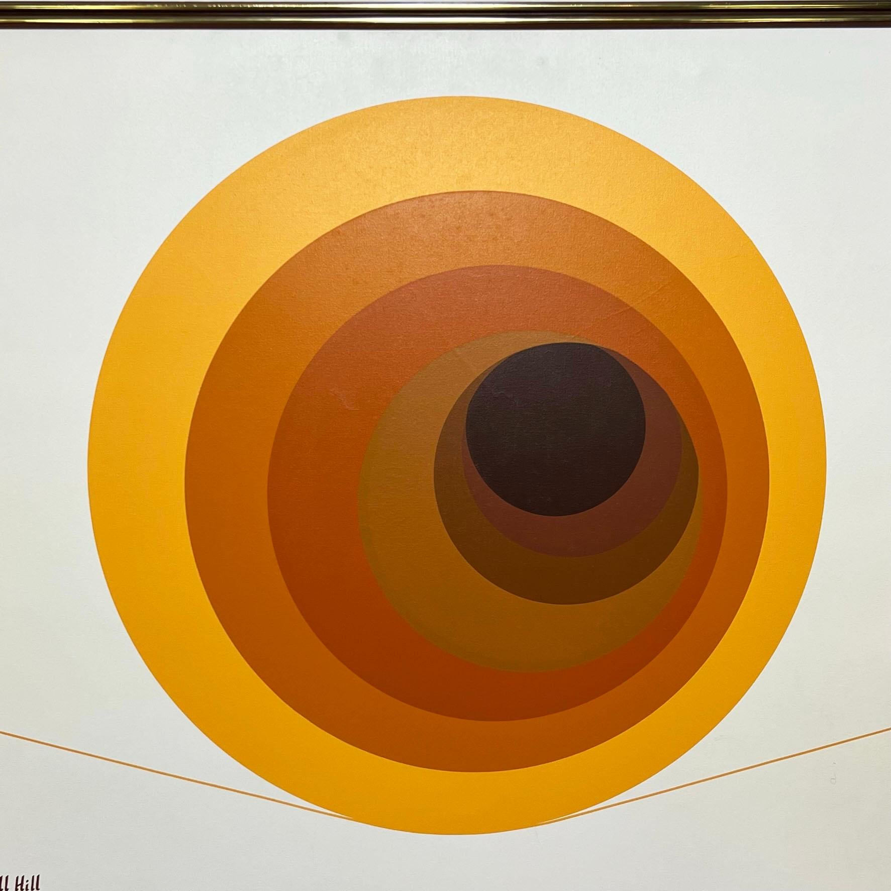 Large scale original op art painting signed Lowell Hill, circa 1970s.