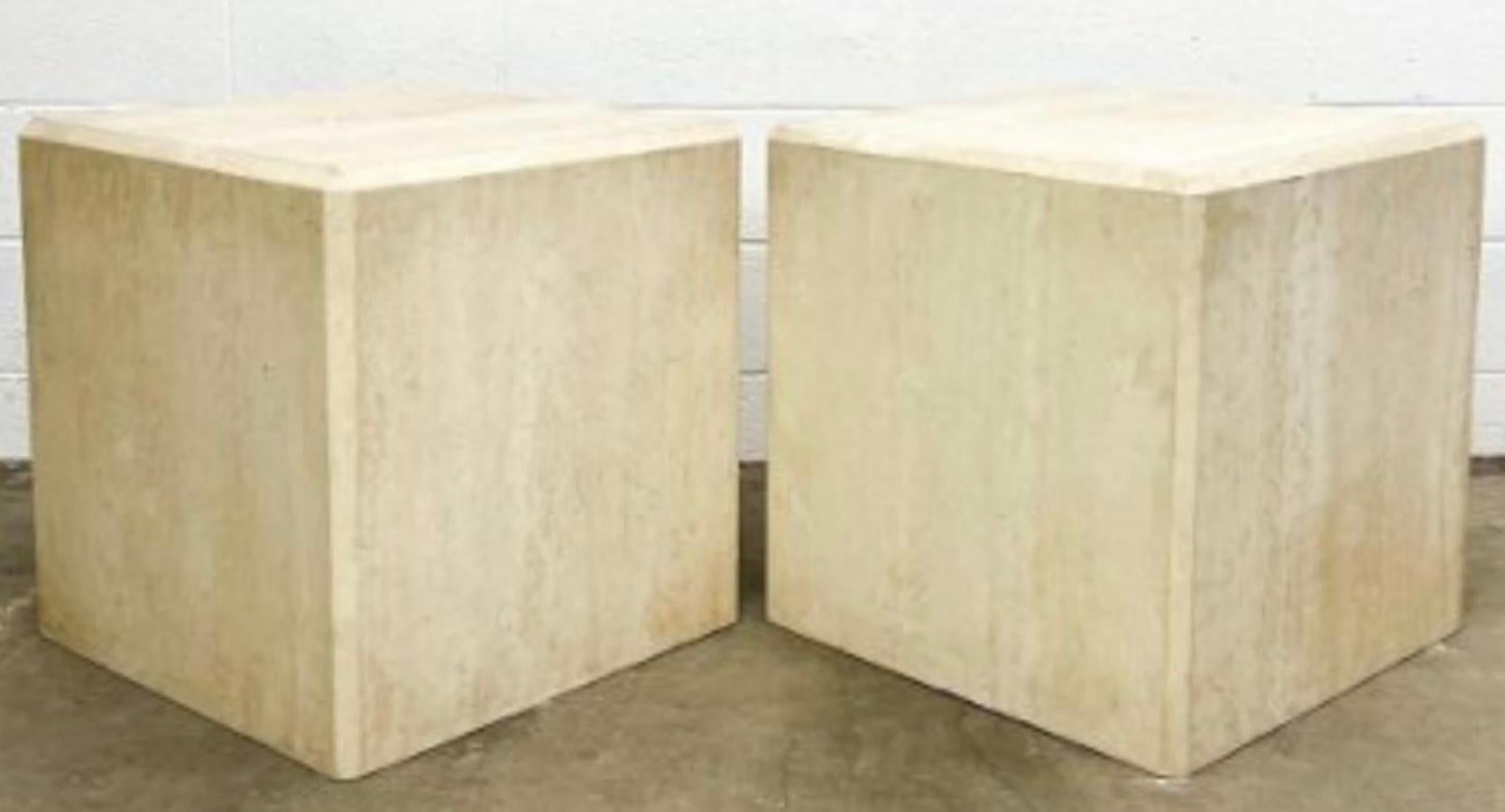 American Large Scale Organic Modern Travertine Stone Side Or End Tables / Pedestals -Pair For Sale