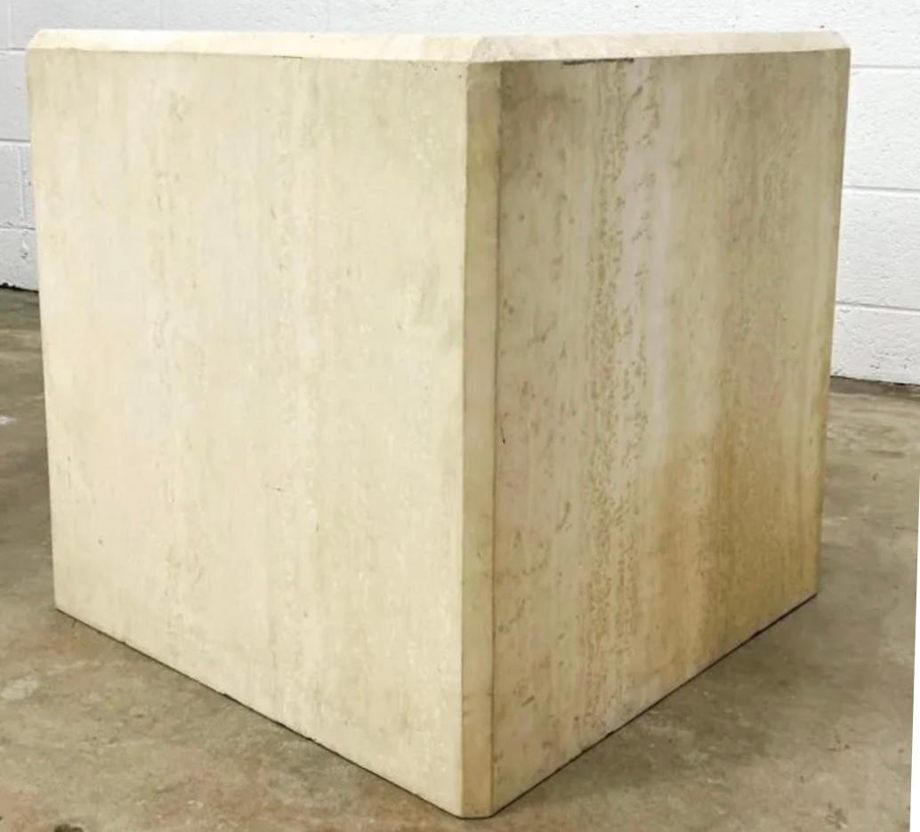 Large Scale Organic Modern Travertine Stone Side Or End Tables / Pedestals -Pair In Good Condition For Sale In Kennesaw, GA