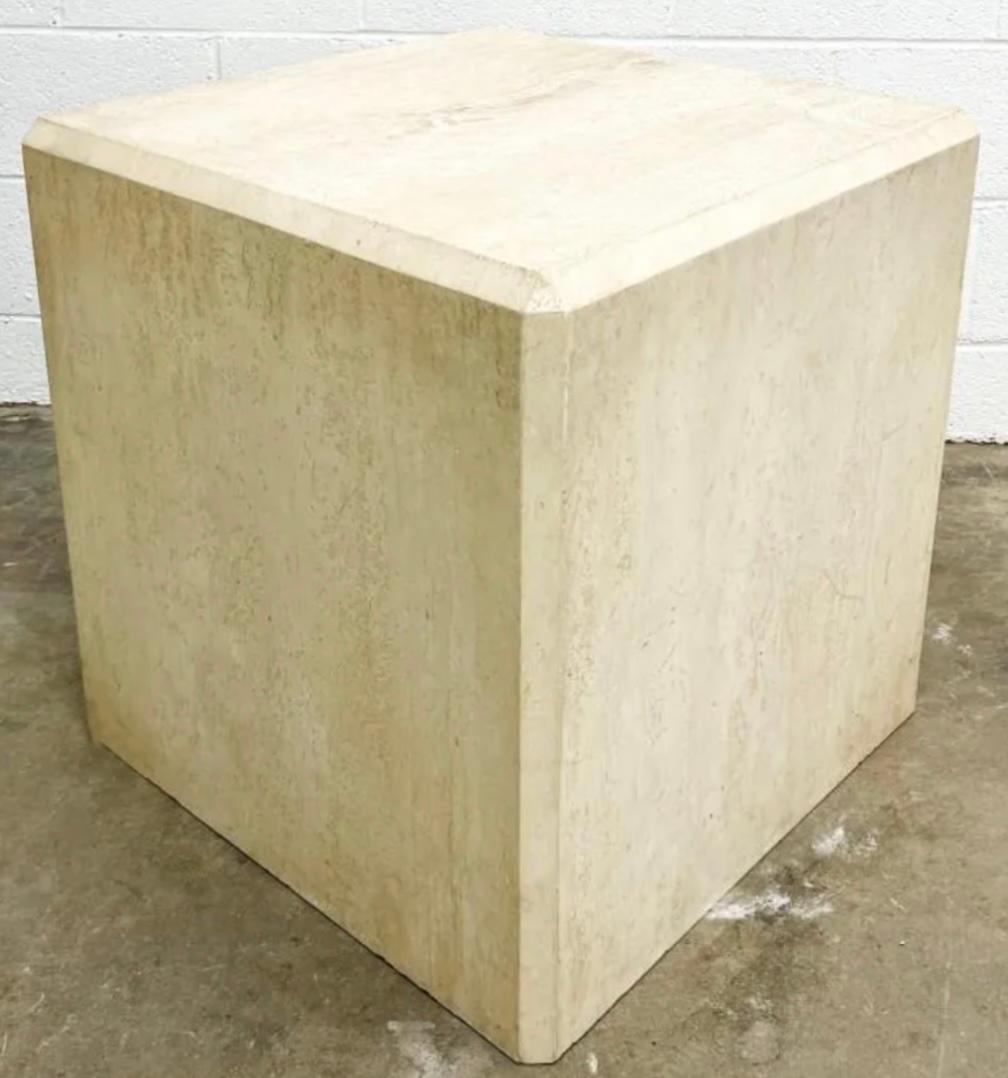 Large Scale Organic Modern Travertine Stone Side Or End Tables / Pedestals -Pair For Sale 1