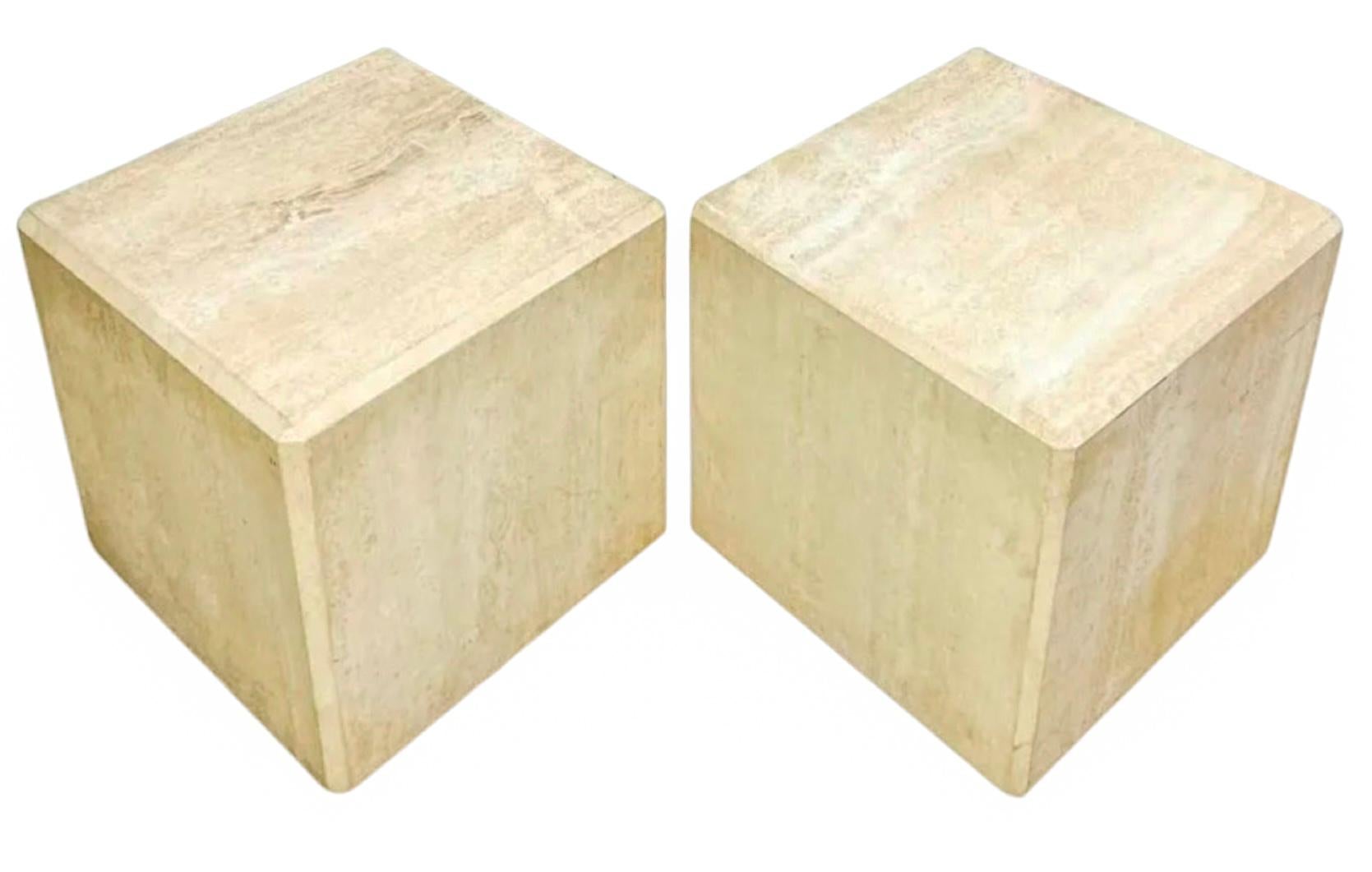 Large Scale Organic Modern Travertine Stone Side Or End Tables / Pedestals -Pair For Sale 3