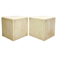 Large Scale Organic Modern Travertine Stone Side Or End Tables / Pedestals -Pair