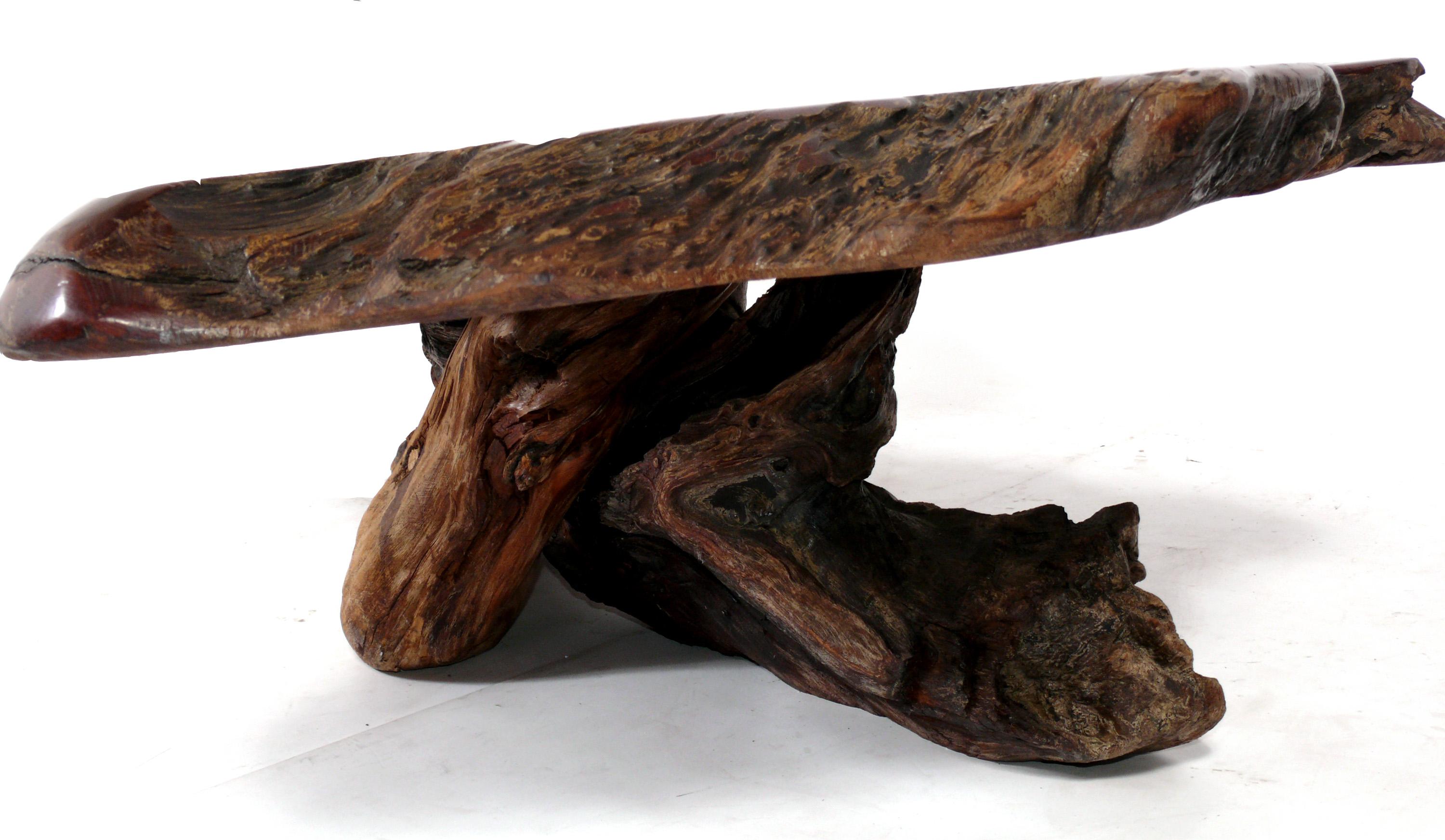 American Large Scale Organic Redwood Coffee Table For Sale
