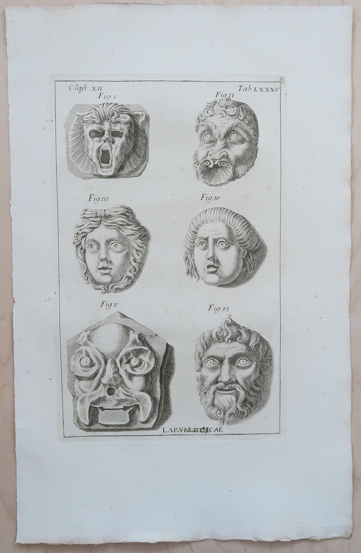 Original Antiker großformatiger Original- Grand Tour-Druck – Grotesque- Masken. Rom, 1776 (Italienisch) im Angebot