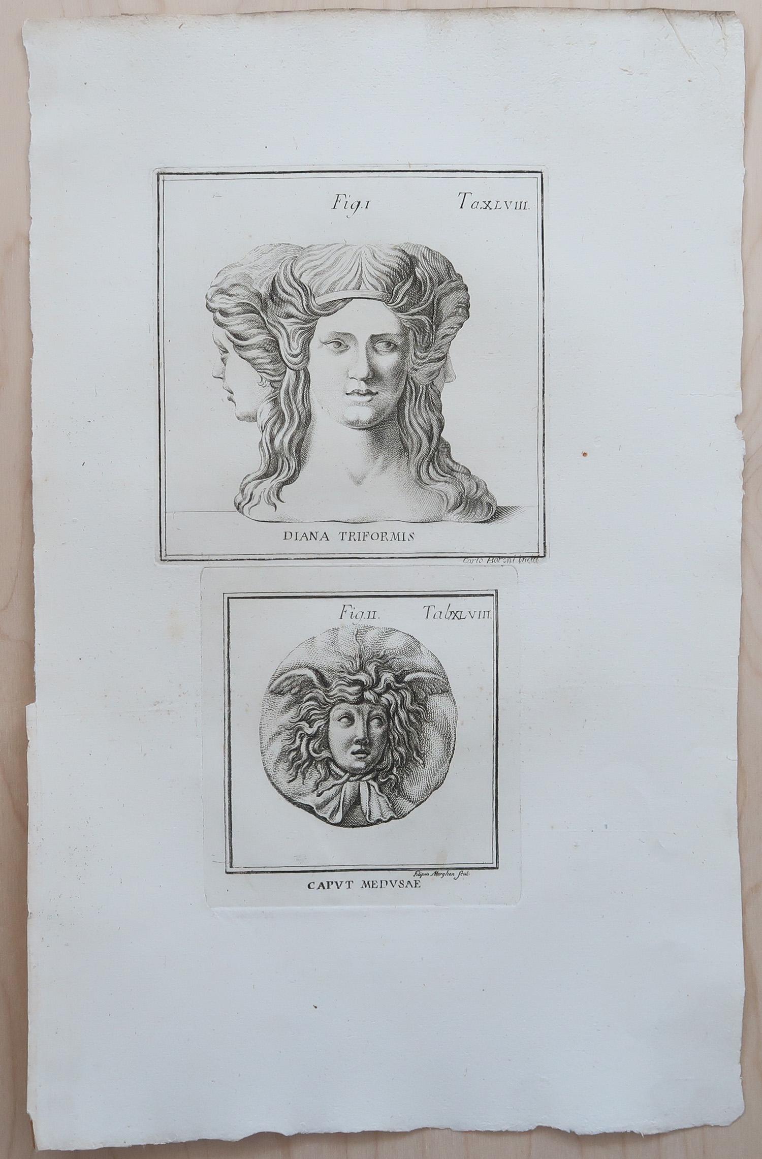 Originale antike Grand Tour-Drucke in großformatigem Maßstab – Masken. Rom, 1776 (Klassisch-römisch) im Angebot