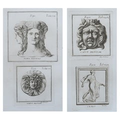 Grabados Antiguos Grand Tour a Gran Escala- Máscaras. Roma, 1776