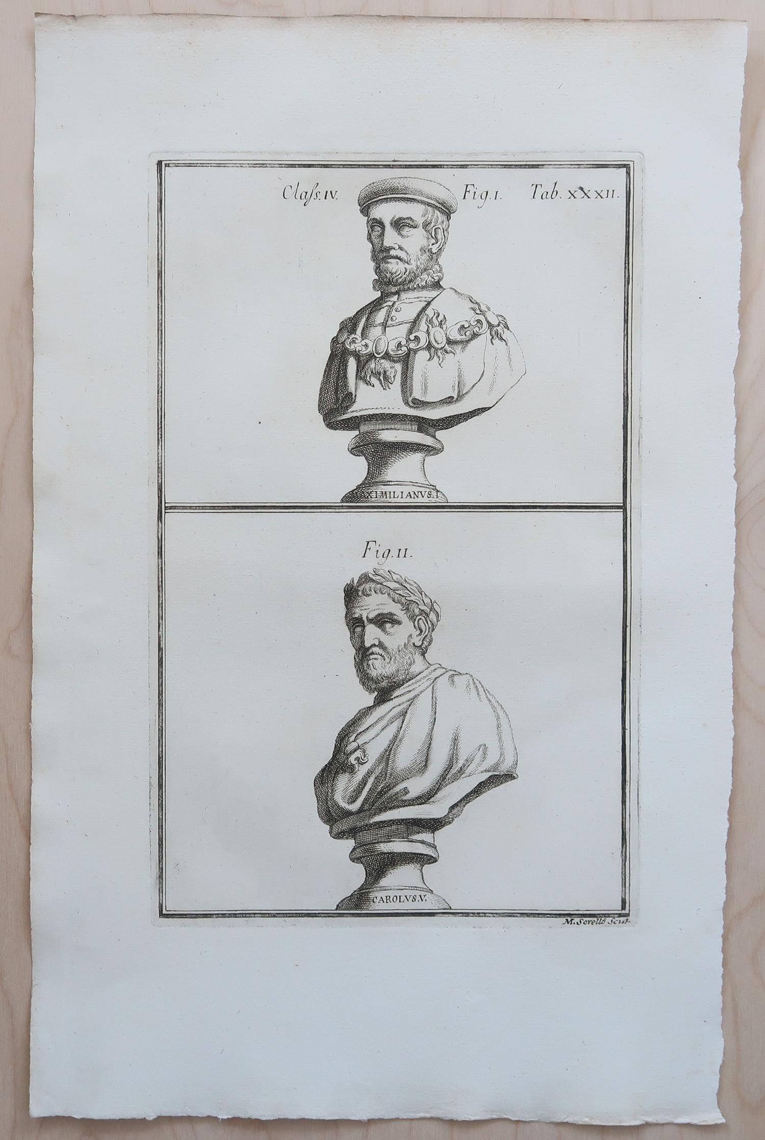 Originale antike Drucke von Renaissancebüsten in großformatigem Maßstab. Rom 1776 (Italienisch) im Angebot