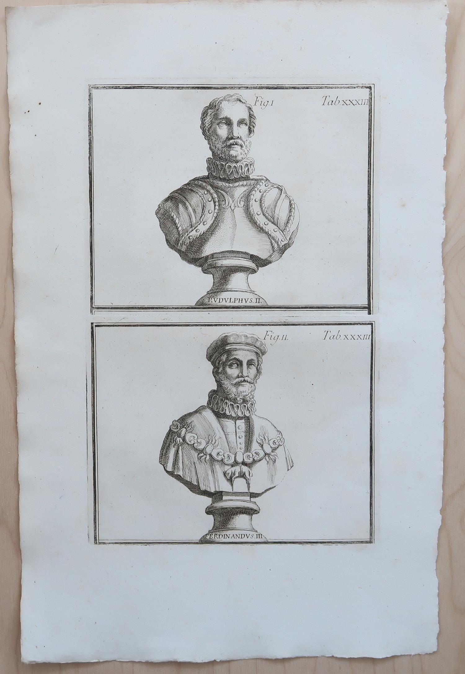 Originale antike Drucke von Renaissancebüsten in großformatigem Maßstab. Rom 1776 (Sonstiges) im Angebot