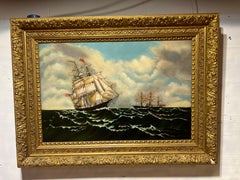 Large Scale Original Union Clipper Ship Oil On Canvas In Ornate Antique Frame