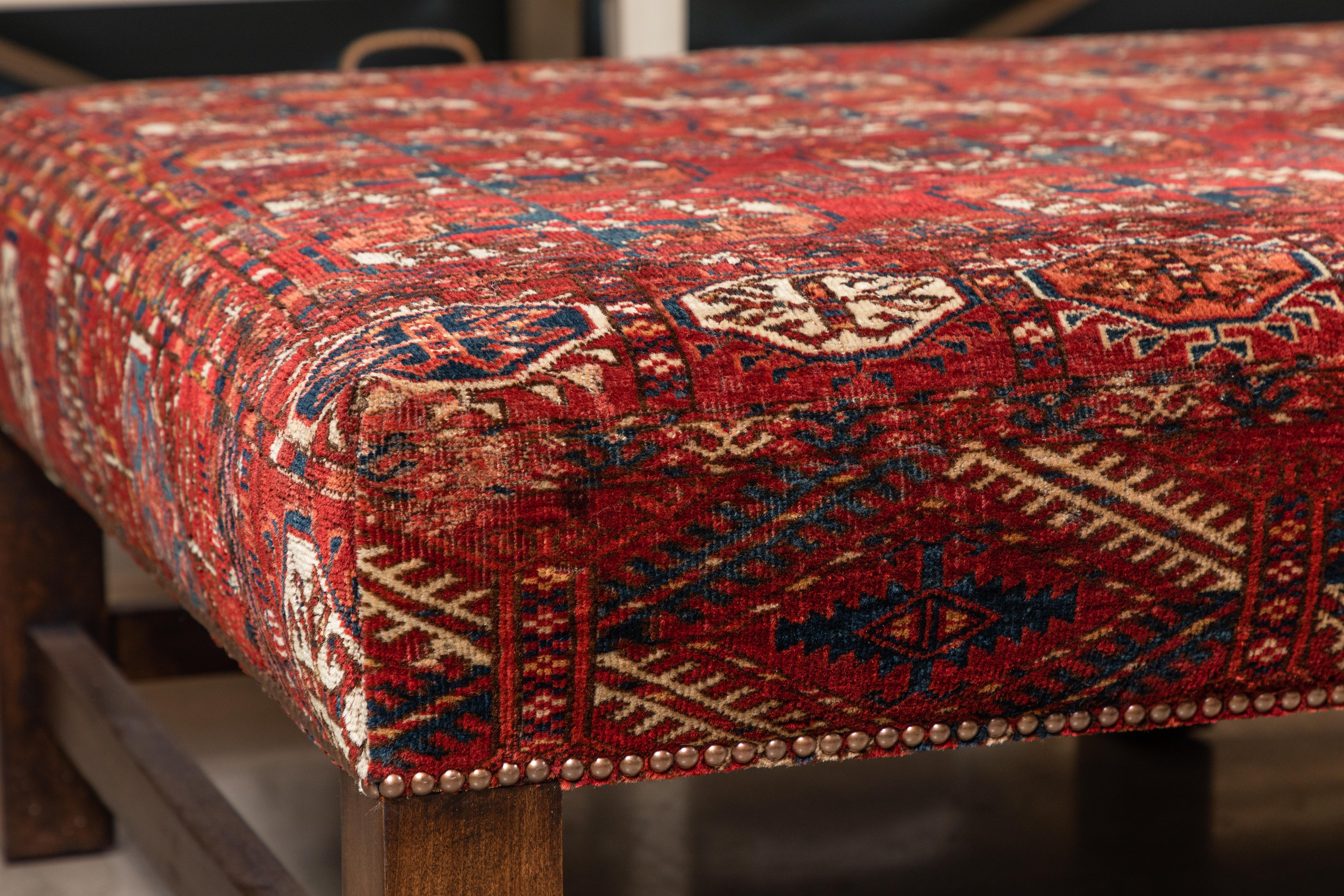 Large Scale Ottoman Upholstered with a Vintage Rug Textile In Excellent Condition In Pasadena, CA