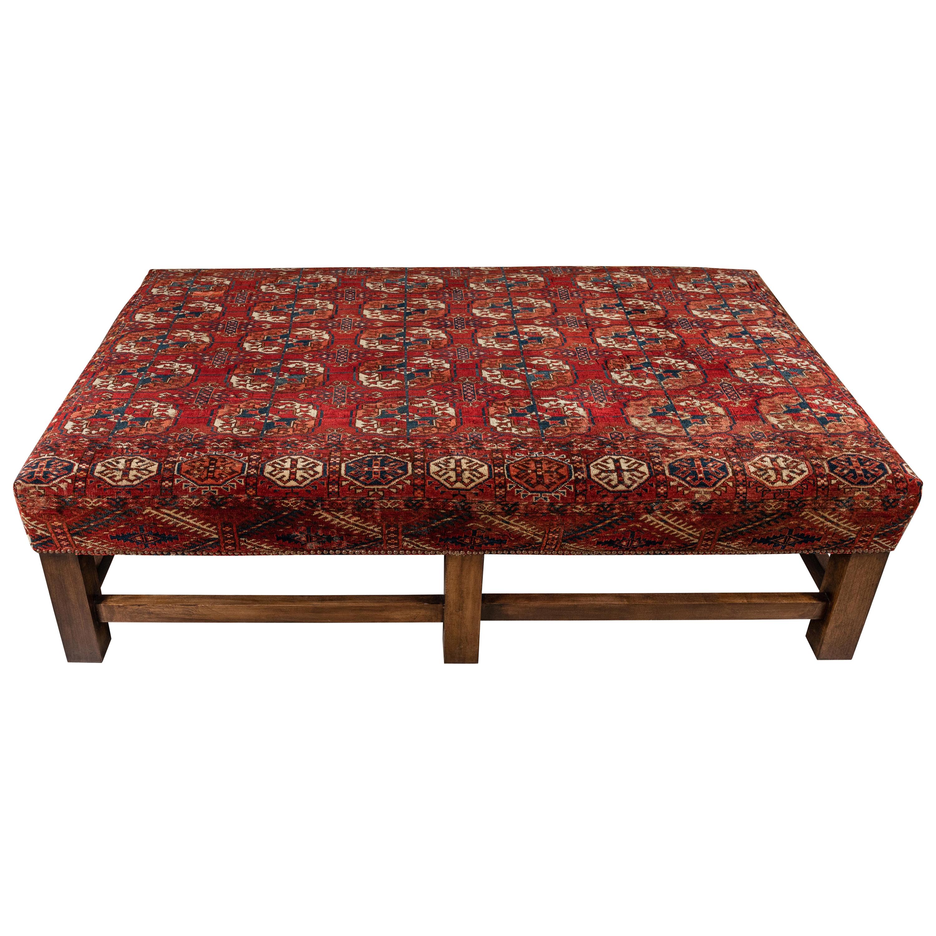 Large Scale Ottoman Upholstered with a Vintage Rug Textile
