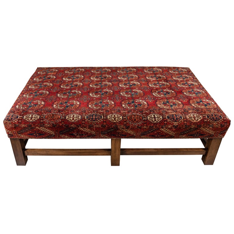 Large Scale Ottoman Upholstered with a Vintage Rug Textile at 1stDibs