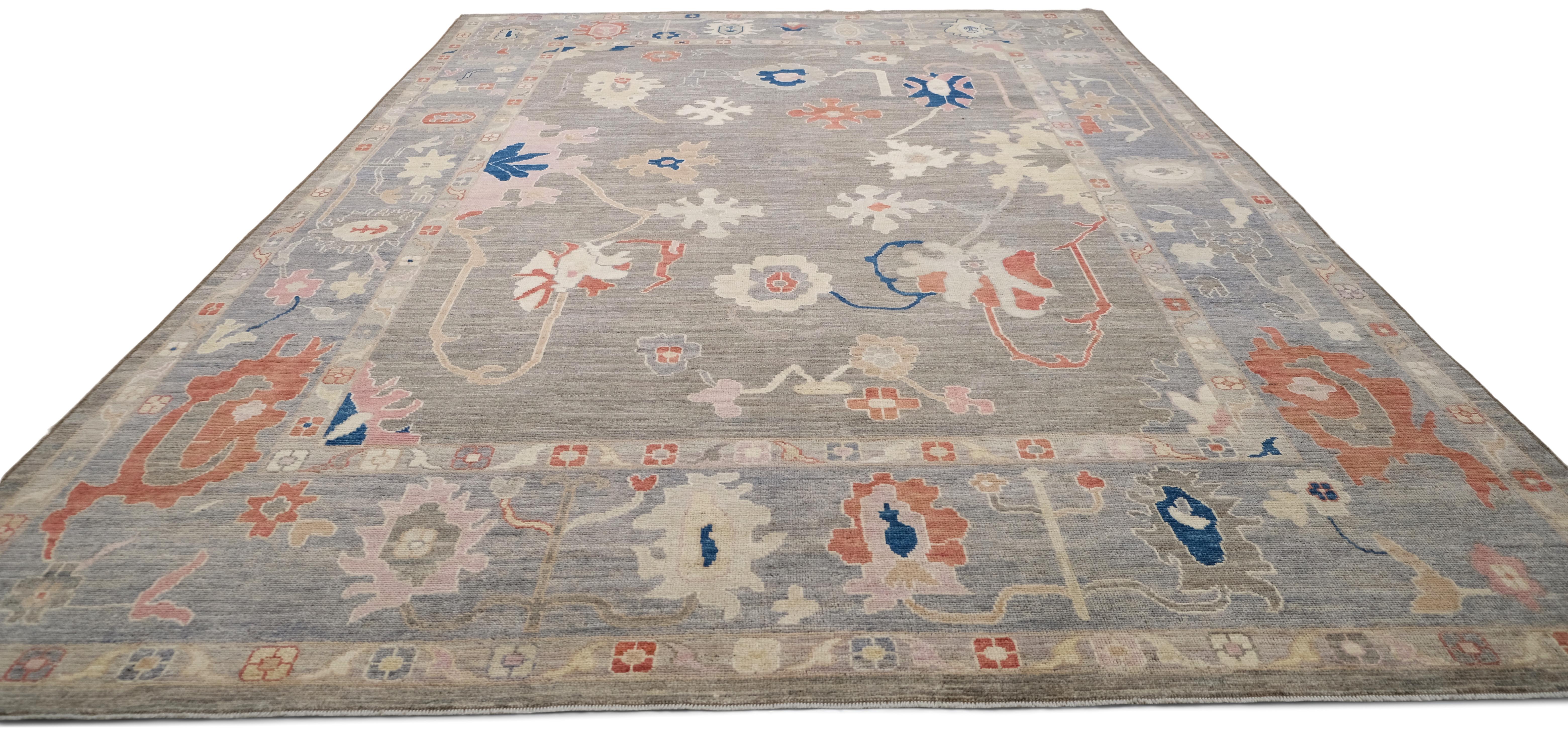 Großer Oushak-Wollteppich in Großformat 9'10''x14'10'' (Handgeknüpft) im Angebot
