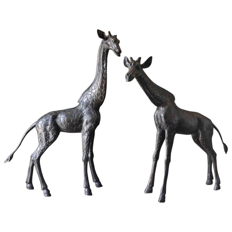 Large Scale Pair of Bronze Giraffe Statues, circa 1970 at 1stDibs