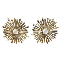 Large Scale Pair of Italian Carved Silver and Gold Sunbursts with Mirrors