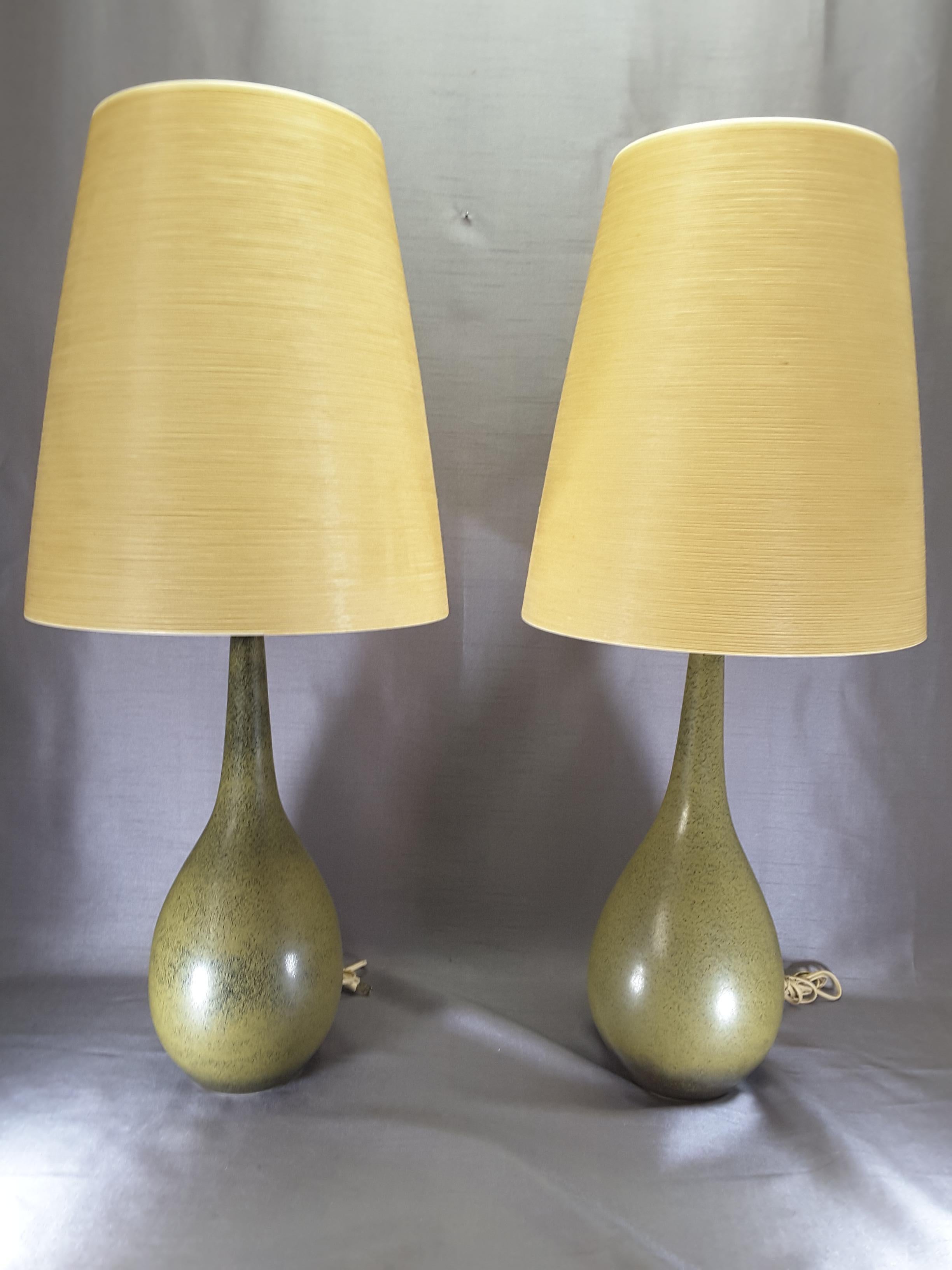 Large Scale Pair of Lotte & Gunnar Bostlund Forest Green Table Lamps, circa 1960 2