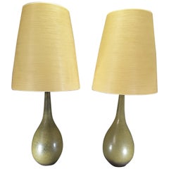 Large Scale Pair of Lotte & Gunnar Bostlund Forest Green Table Lamps, circa 1960