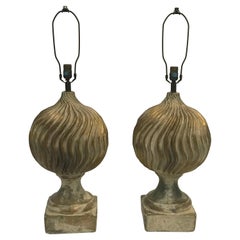 Large Scale Pair of Neo Classical Plaster Table Lamps with Aged Gilt Finish