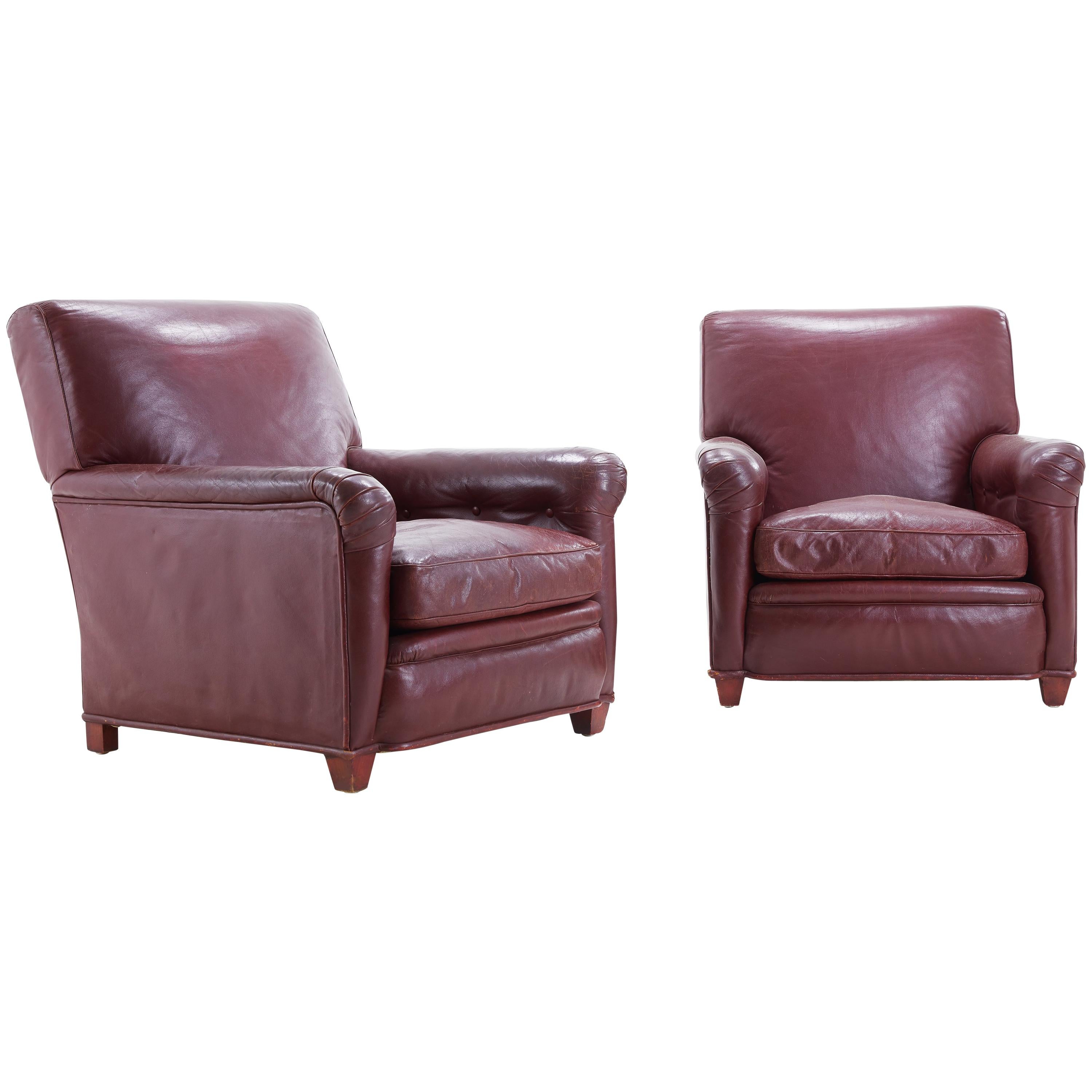 Large Scale Pair of Red Leather Armchairs