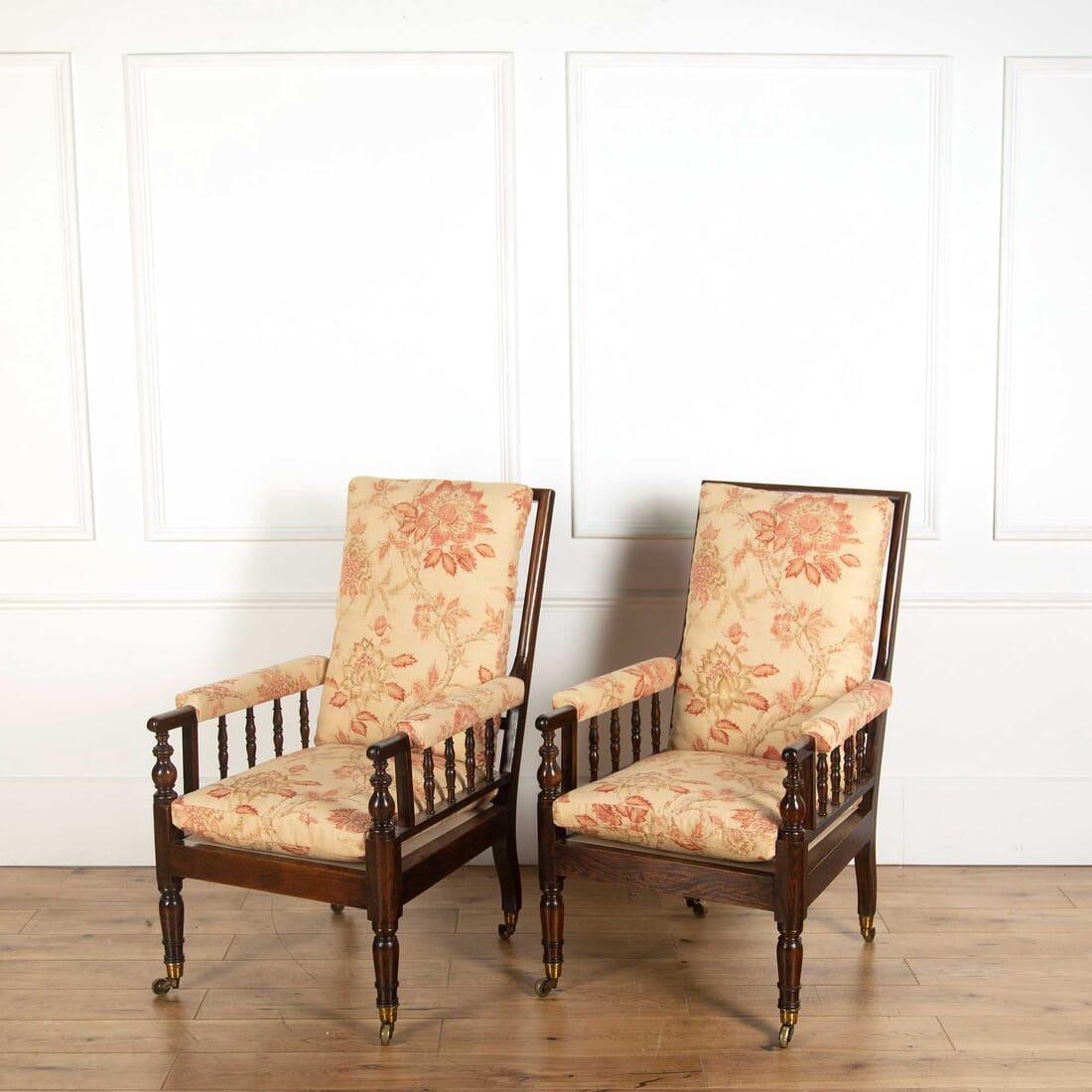 English Large Scale Pair of Regency Library Armchairs