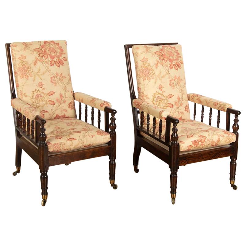 Large Scale Pair of Regency Library Armchairs